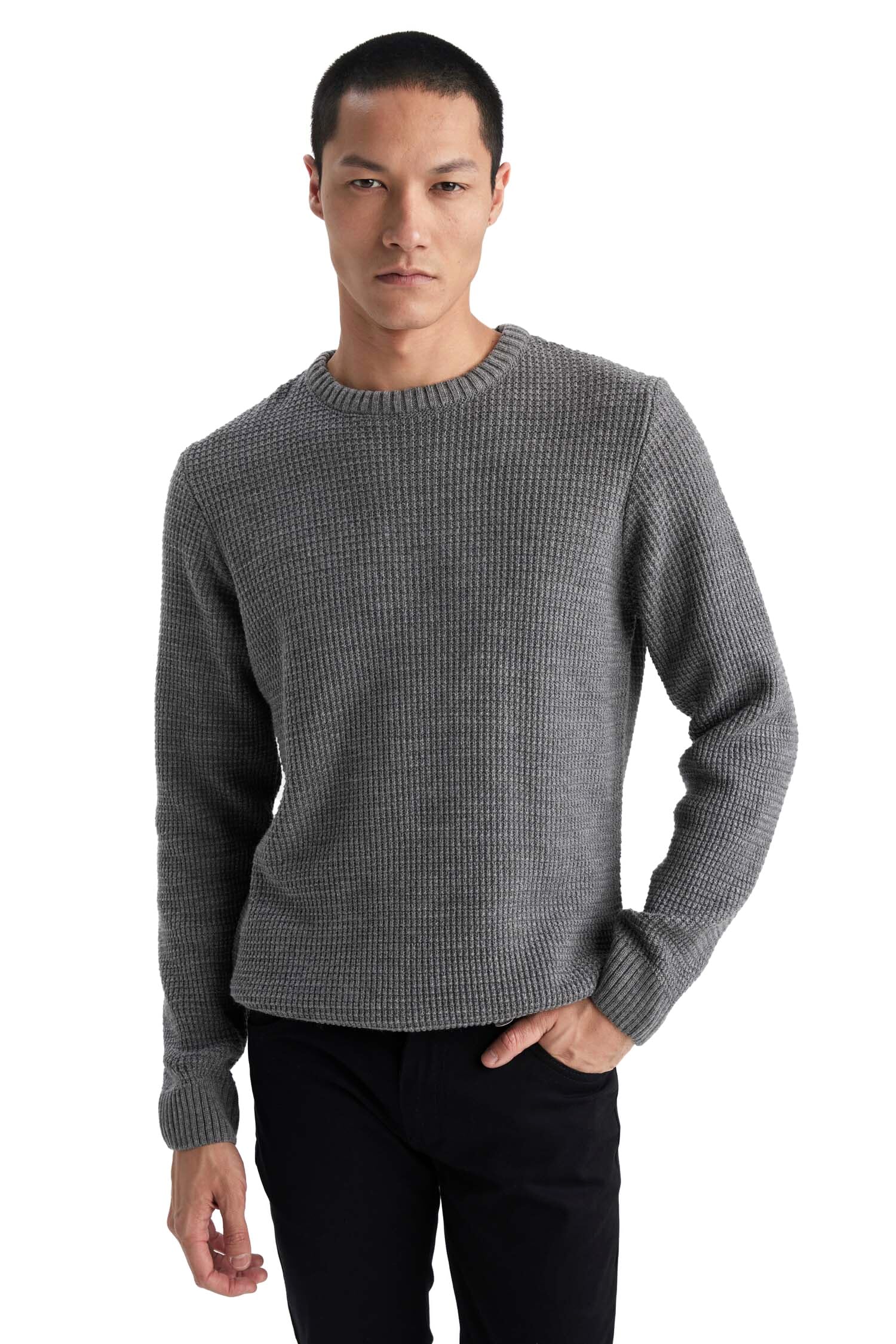 N9902AZ Slim Fit Bisiklet Yaka Triko Kazak Erkek