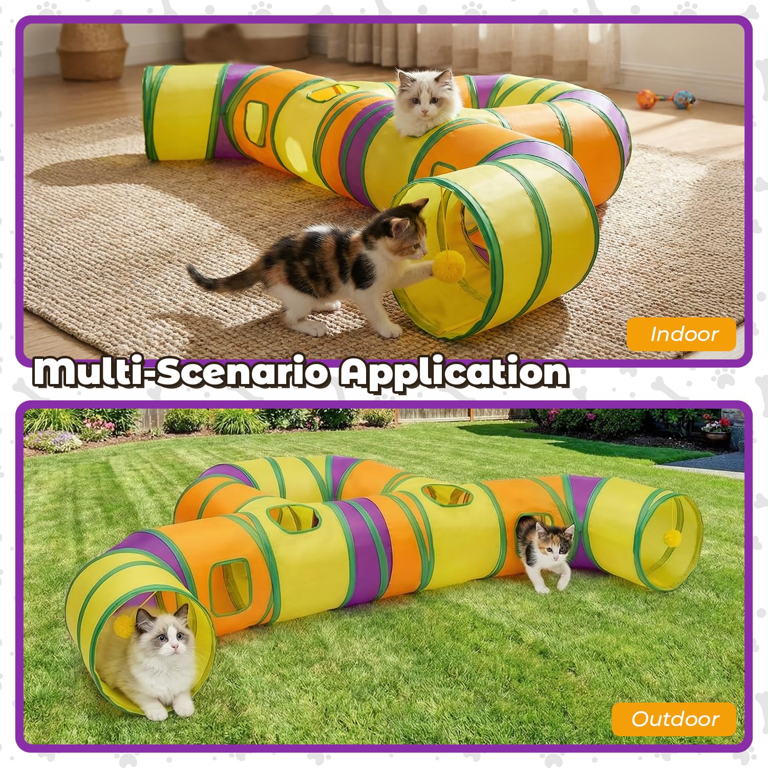 Tunnel de Jeu pour Chat Interieur, Jouer Tube pour Chat avec Pompons Suspendus et Trou interactif pour Chatons, Chiots, Lapins, furets, cochons d'Inde
