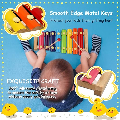 Miniatura 5 de LOOIKOOS Xilófono para niños, xilófono de madera con 2 mazos, aprendizaje educativo y preescolar, percusión para bebés, instrumentos musicales de