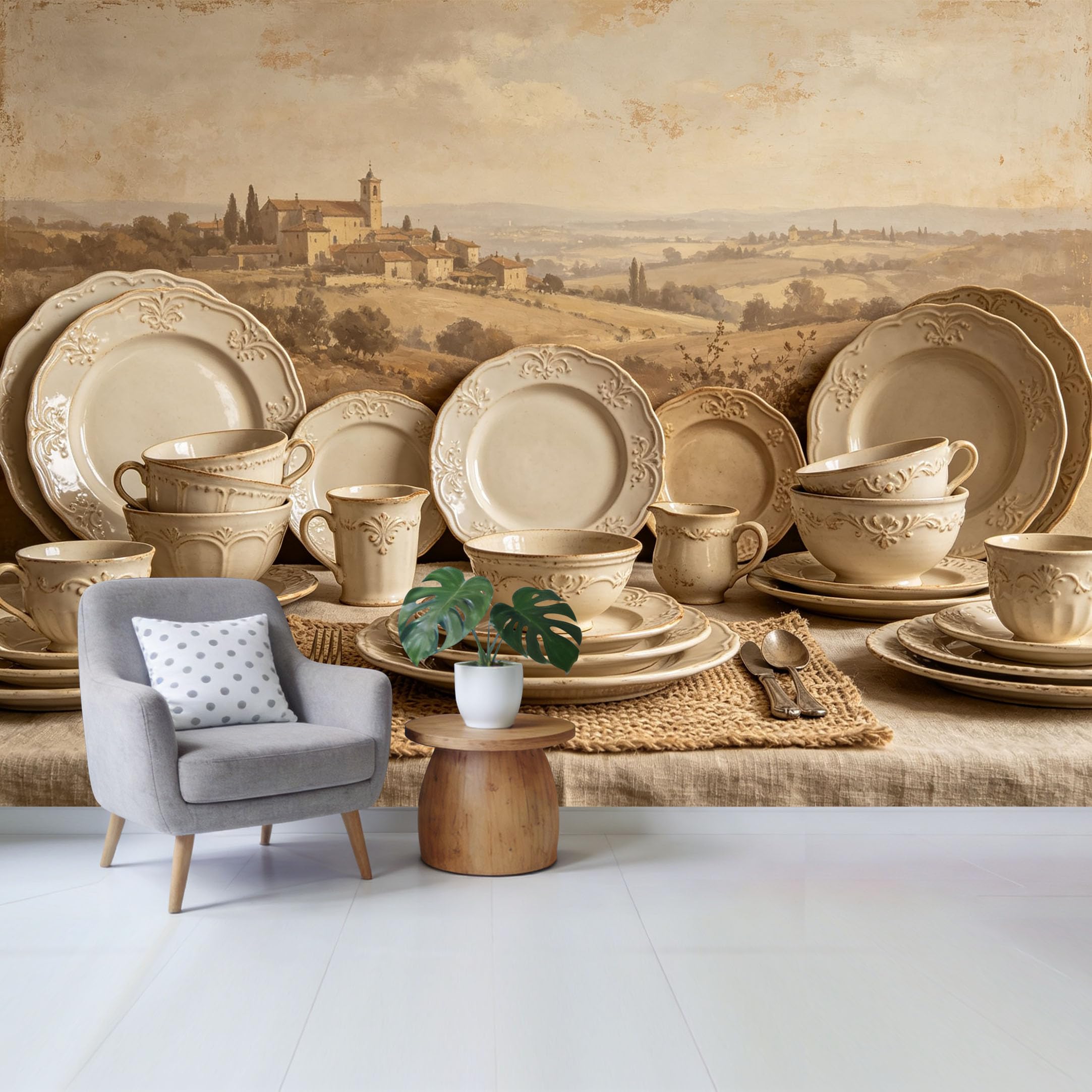 Qzlithotic Yq2605250544 Custom Size Wall Mural Tuscan Landscape Countryside Oil Painting Farmhouse Style Selfadhesive Wall Fabric Removable Wallpaper For Home Office Decor