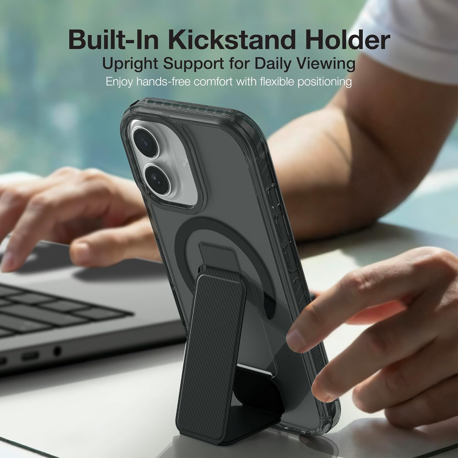 AMAZINGthing for iPhone 17 [Titan Pro+ Case], Designed for MagSafe Accessories, 12FT Drop Proof, Magnetic Phone Cover with Built-in Kickstand, Anti Yellowing, Transparent, Black