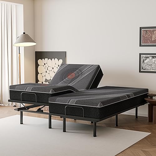 Miniatura 7 de Base de cama ajustable Queen con control remoto inalámbrico + colchón de espuma viscoelástica de gel de carbón Queen de 12 pulgadas en una caja,