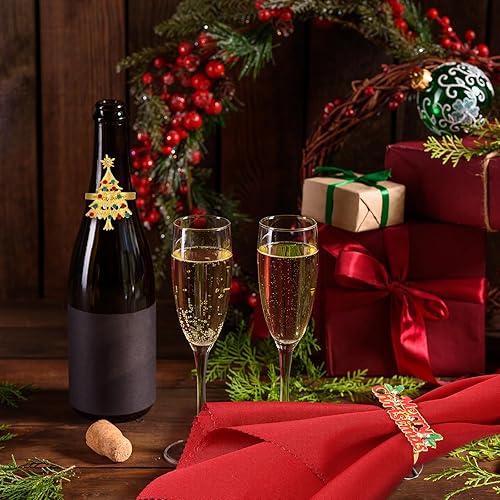 Miniatura 6 de Sliner Juego de 24 servilletas y anillos de Navidad, 12 servilletas de Navidad lavables de color rojo y 12 servilleteros de Navidad para cenas