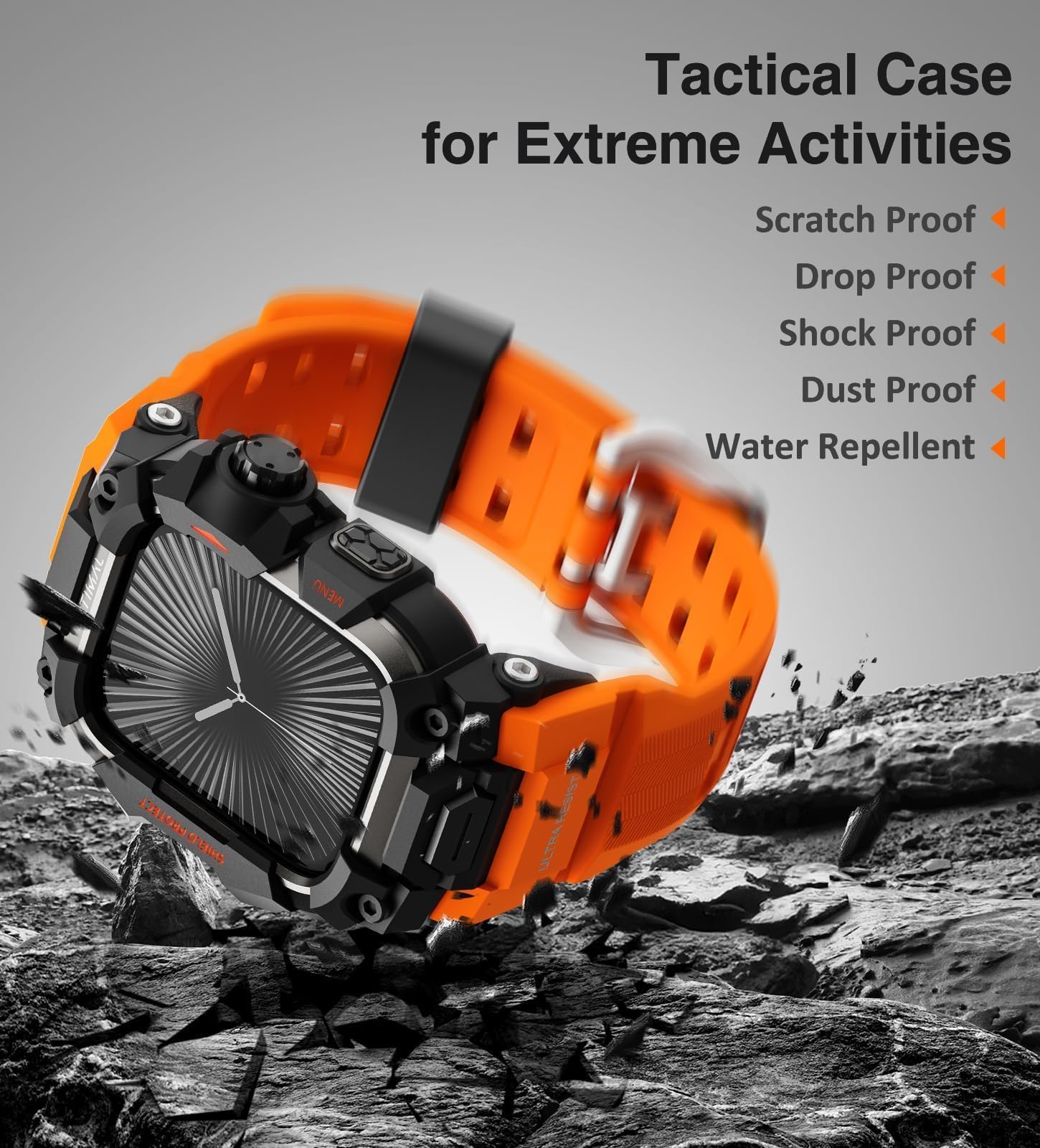 ULTIMAL Custodia robusta con cinturino per Apple Watch da 46 mm, compatibile con Apple Watch Serie 10, di grado militare, antiurto, per cinturino tattico da uomo (46 mm, arancione)