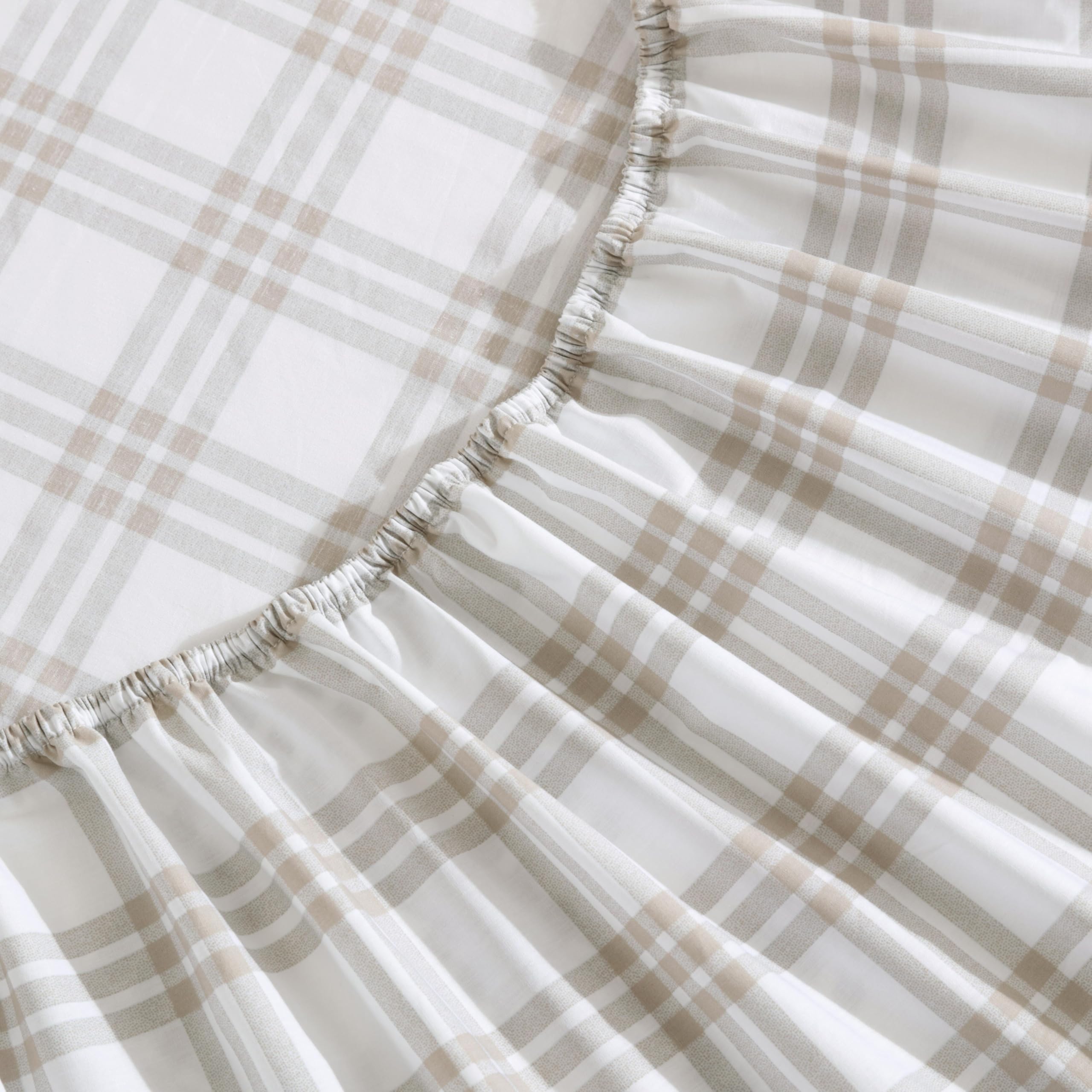 Eddie Bauer Zestaw pościeli na łóżko pojedyncze, bawełniany perkal, super miękka i przytulna dekoracja domu, certyfikat Oeko-TEX (prosta w kratkę, beżowa, łóżko pojedyncze)