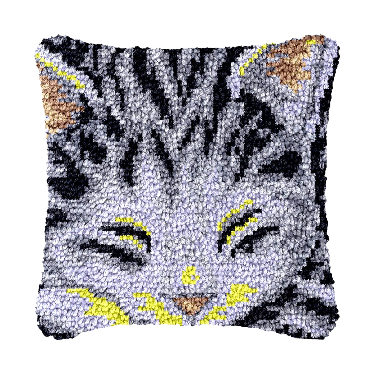 bositigo Cat Latch Hook Pillow Kit for Adults &amp; Kids, DIY Pre-Printed Canvas Craft, 17x17 Inch Decorative Cover for Sofa Cushions, Bedroom Decor (Cat Pattern 10)