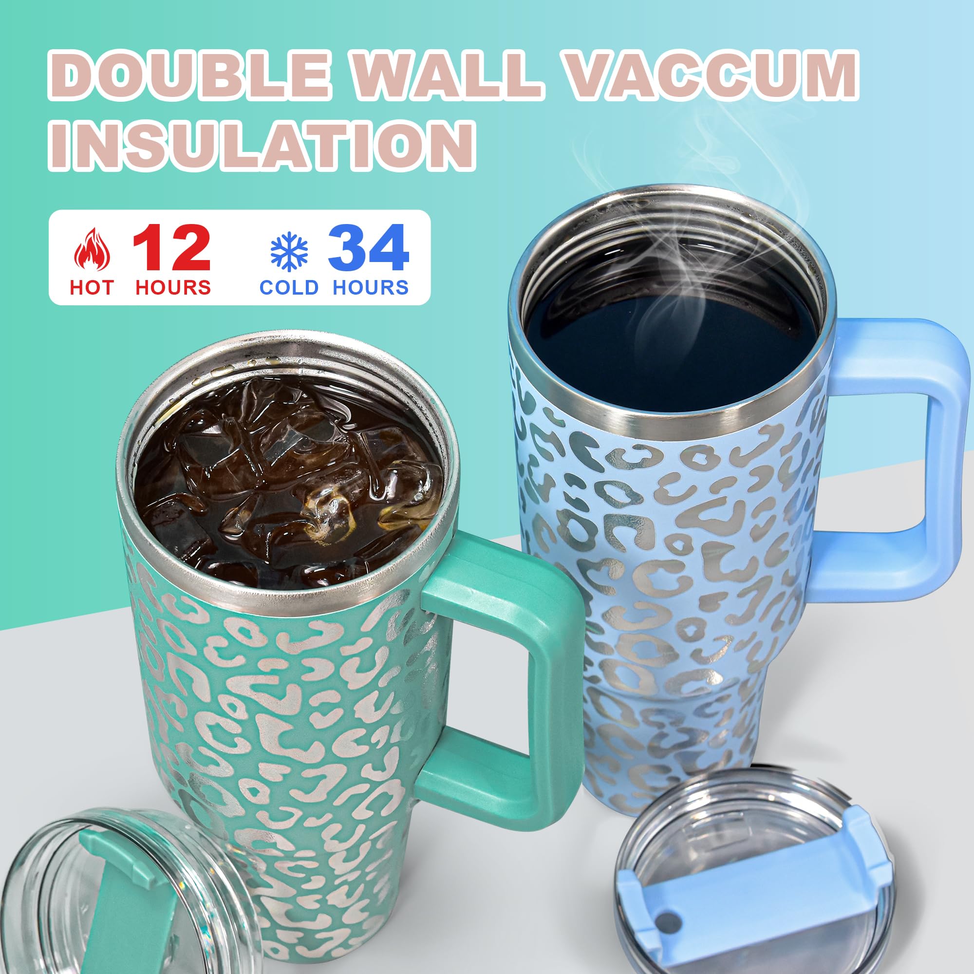 FECBK 40oz Tumbler with Straw and Lid 1.2L, 100% Leak-Proof Travel Mug with Handle - Image 2