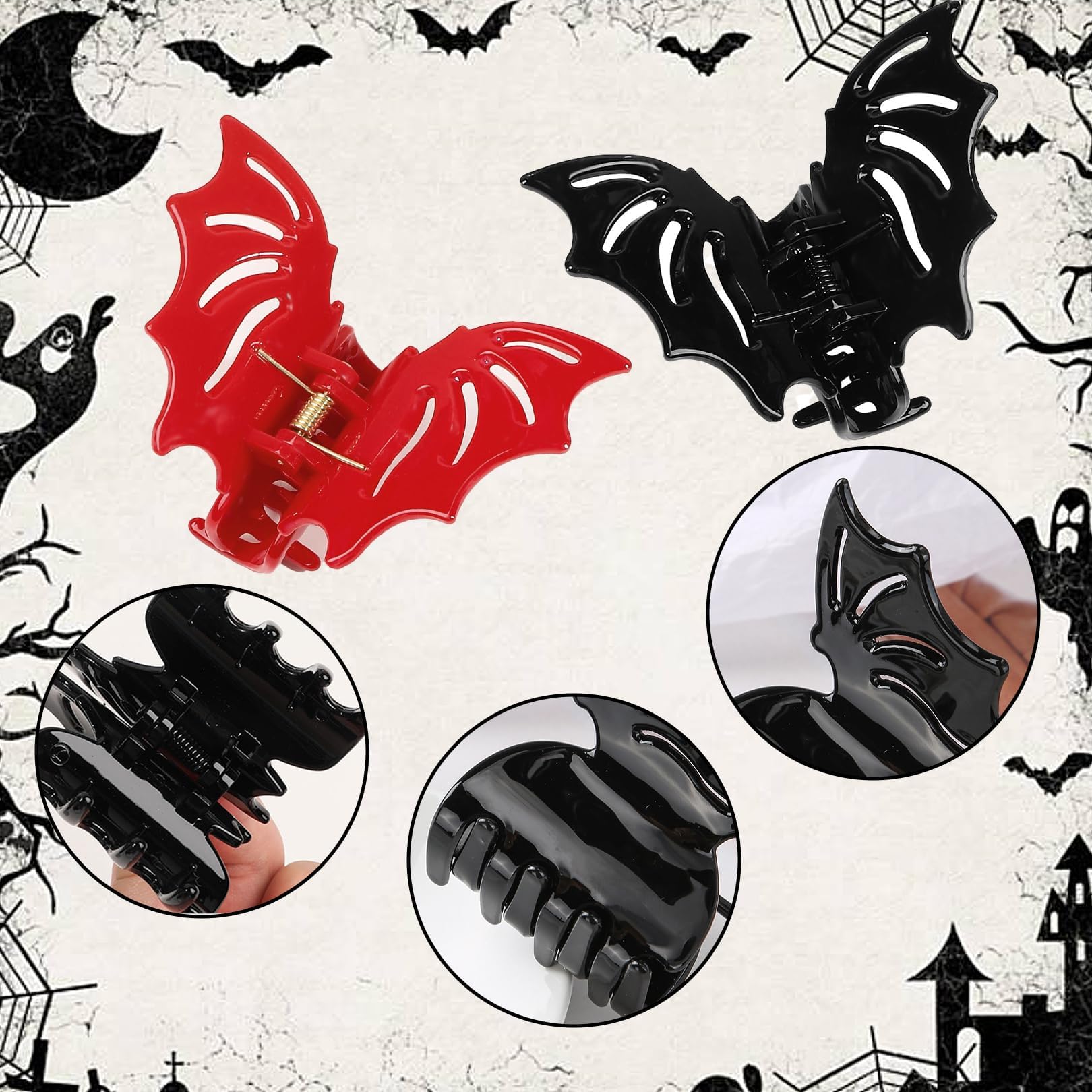 2 Pieces Bat Hair Clips,Gothic Hair Accessories Clip,Plastic Bat Halloween Clips,Bat-Shaped Wing Vlip Accessory,Black/Red Scary Cute Cosplay Hair Accessories,for Women and Girls Hairstyle Decoration - Image 3