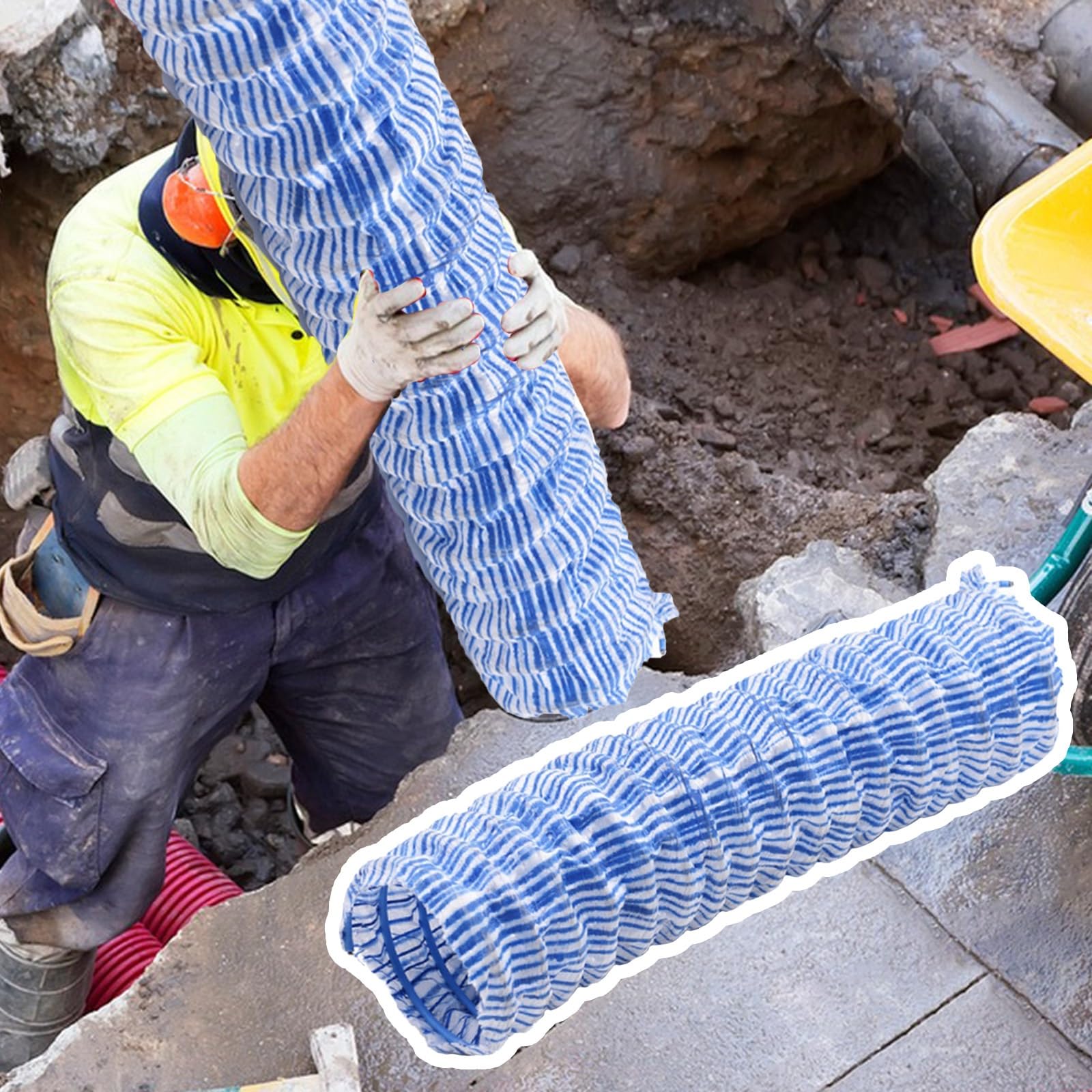 Tubo di Drenaggio Blue Flex, Tubo di Drenaggio Permeabile Espandibile per Esterni per Tunnel/Dietro Muro di Contenimento, Tubo di Drenaggio Ondulato(92ft(28m))