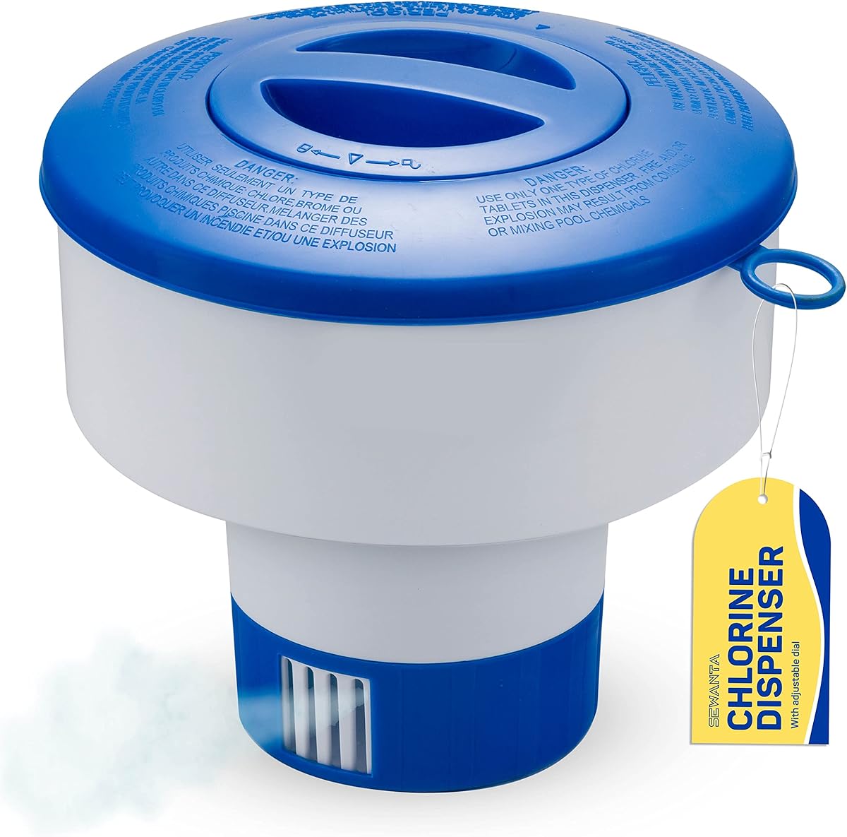 Floating Chlorine Dispenser for Pools Fits 3" Tablets - Pool Chlorine Floater with Adjustable Flow Vents Balanced Chemical Dispenser [3 Tablet Capacity] 7" Diameter Floater
