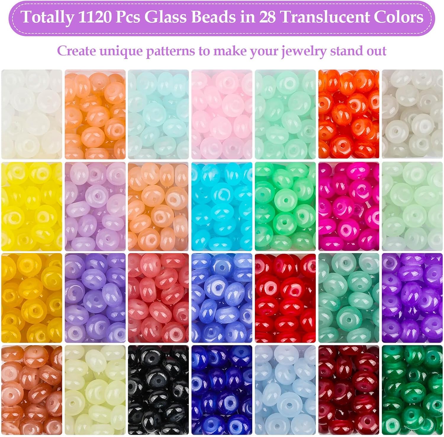 shynek 1120 Pieces Rondelle Beads for Jewelry Making, 28 Colors Glass Abacus Beads, Spacers for Bracelets, Jewelry Making and DIY Crafts, 5x8mm - Image 2