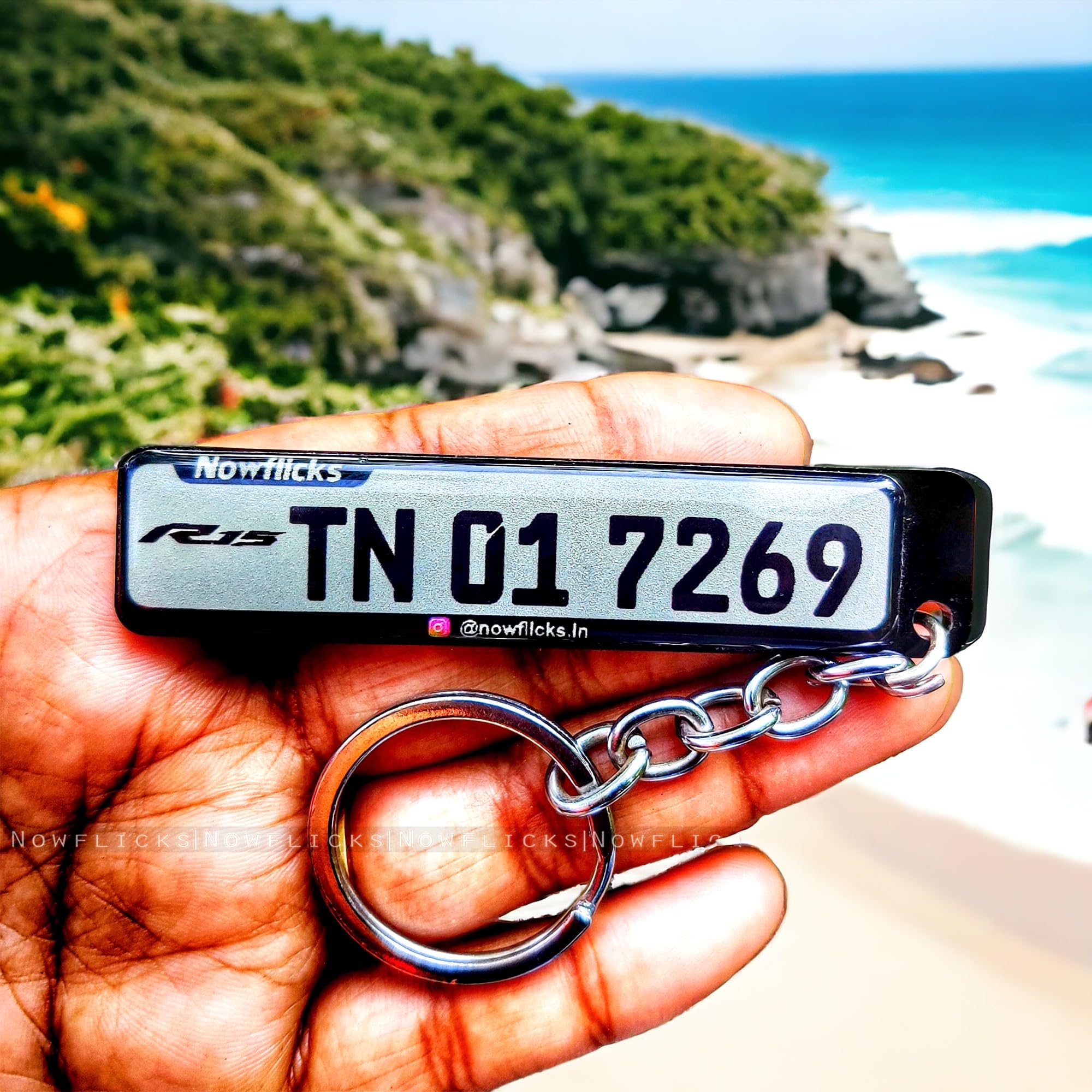 Personalized Car & Bike Number Plate Keychain, Single Line Custom Number Name Keyring, Premium Acrylic with Glossy Resin Finish-picture-26