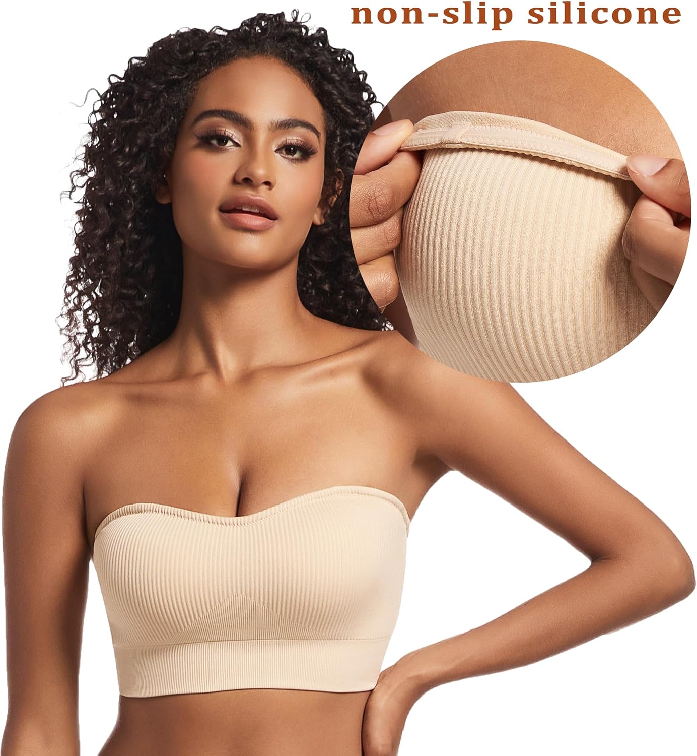 PRETTYWELL Strapless Bra for Women Ribbed Seamless Non-Slip Comfort Padded Wireless Bandeau Bras Wireless Tube Top Bra - Image 3