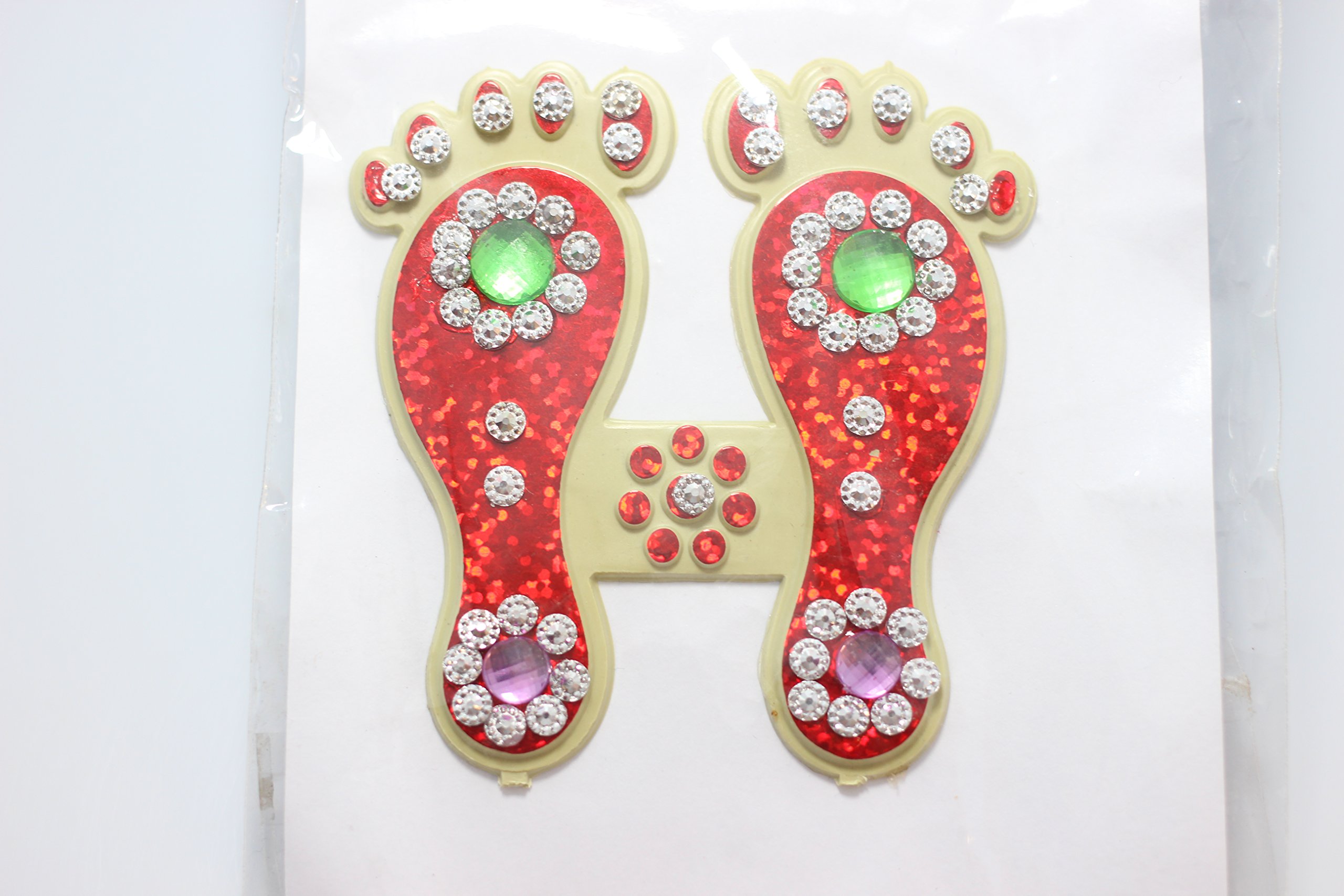 Pavitra Puja Big Size Laxmi/Lakshmi Charan Embossed Multi Colour Sparkly Art Decal Yoga Meditation Hindu Sticker Set- 1 Pc