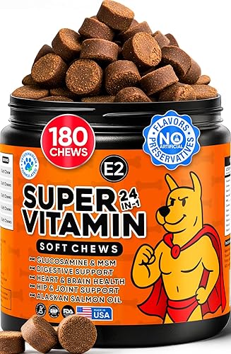 Multivitamínico para perros 24 en 1 con glucosamina, vitaminas masticables para perros y suplementos para cadera y articulaciones, ideal para apoyo