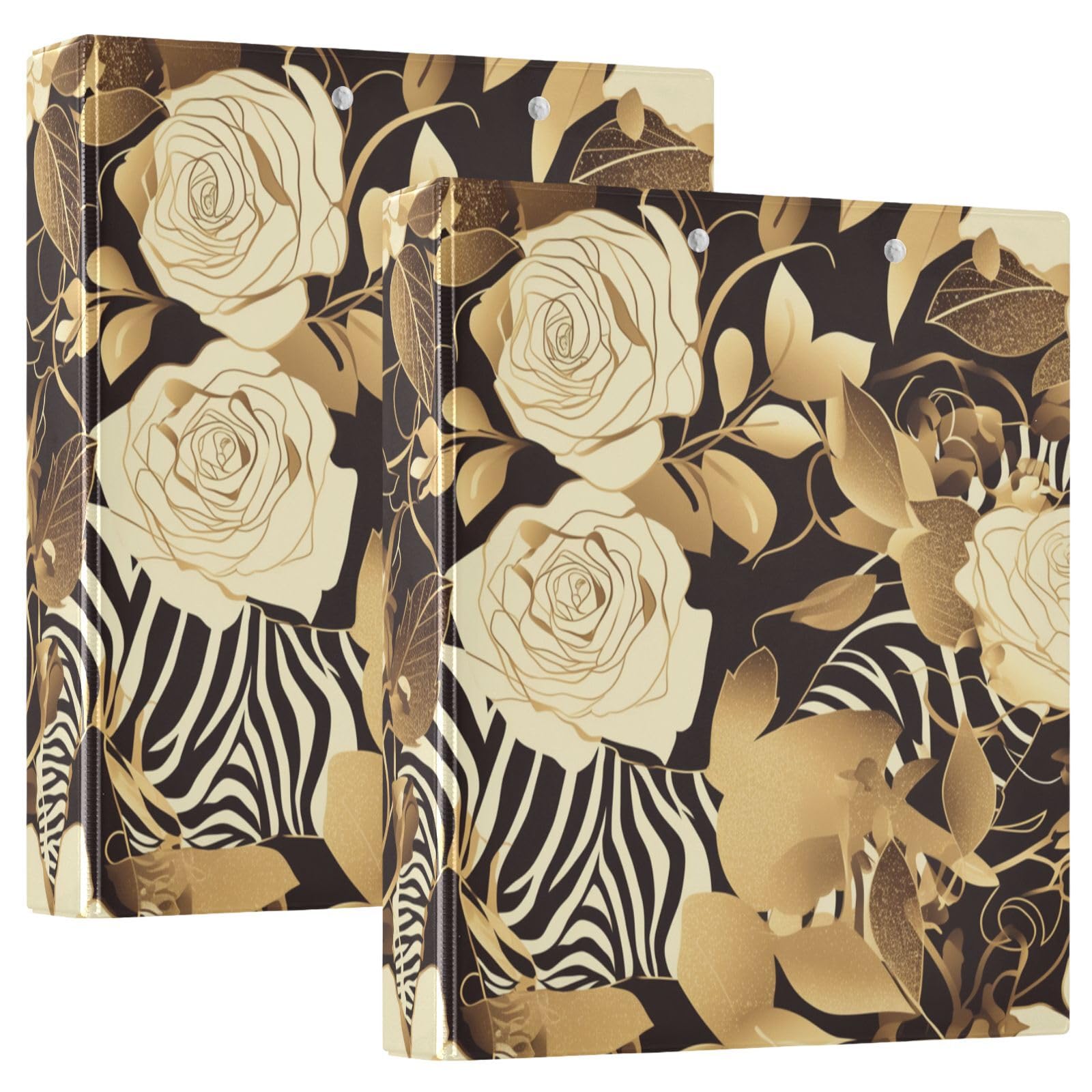 Ringbuch, 3,5 cm, Schwarz und Gold, romantische Blumen
