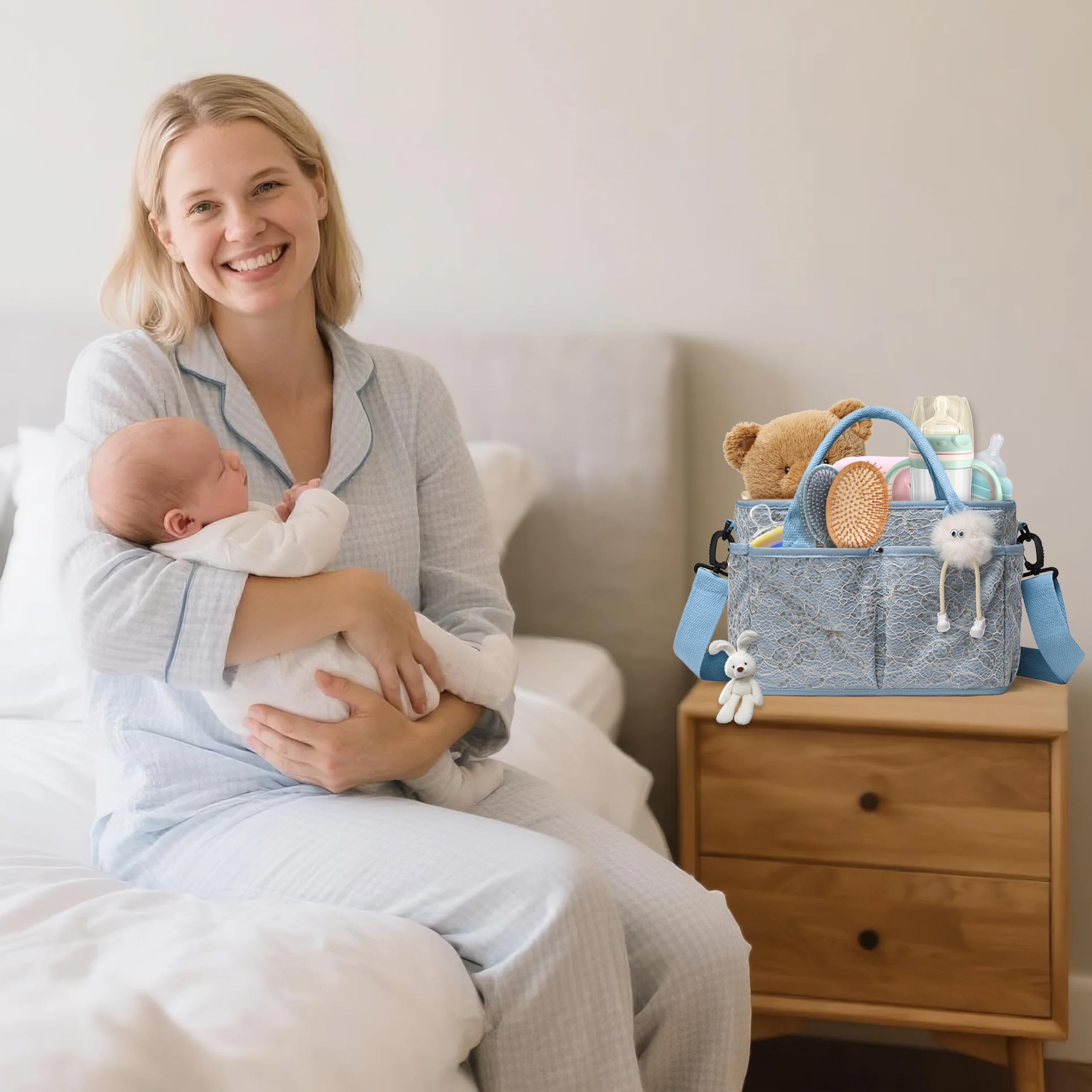 GoaePode Baby Diaper Bag Organiser, Handle & Crossbody Nappy Caddy, Nursery Storage Basket Hanging Stroller - Image 2