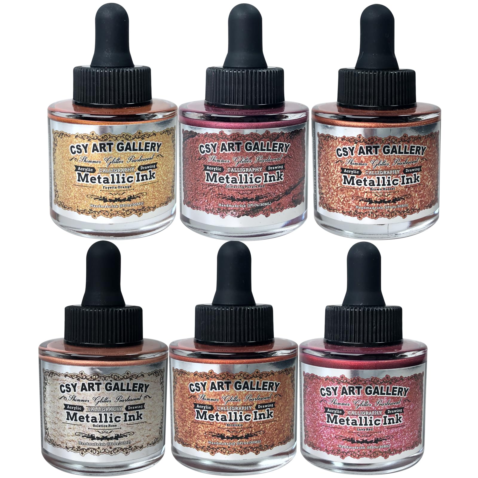 CSY art gallery Pearlescent Acrylic Inks Bottle with Dropper, 1oz