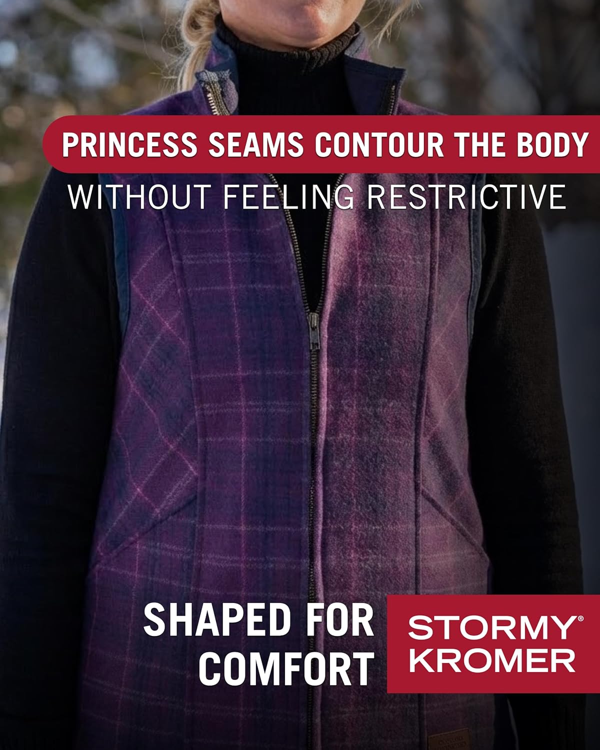Stormy Kromer The Ida Outfitter, Wool Blend Outdoor Vest, Full Zip w/Princess Seams, Three Pockets, Unlined Lightweight Fit