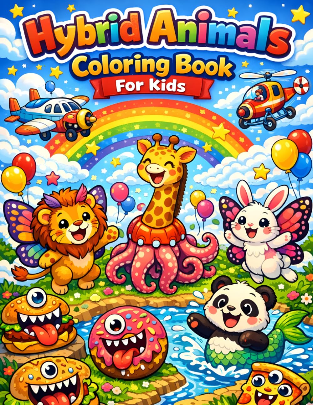 Hybrid Animals Coloring Book For Kids: Fun Fantasy Creatures And Funny Monster Food Coloring Pages For Kids Age 4-8