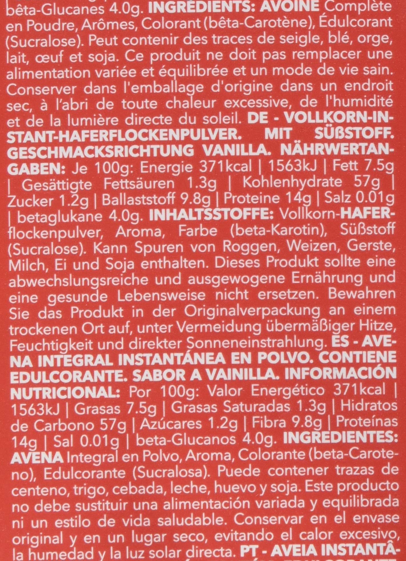 Prozis Avoine Complète Instantanée en Poudre 1 250 g Vanille Céréales Enrichies de Protéines et de Glucides de Haute Qualité - Convient pour les Végétarians et Végans