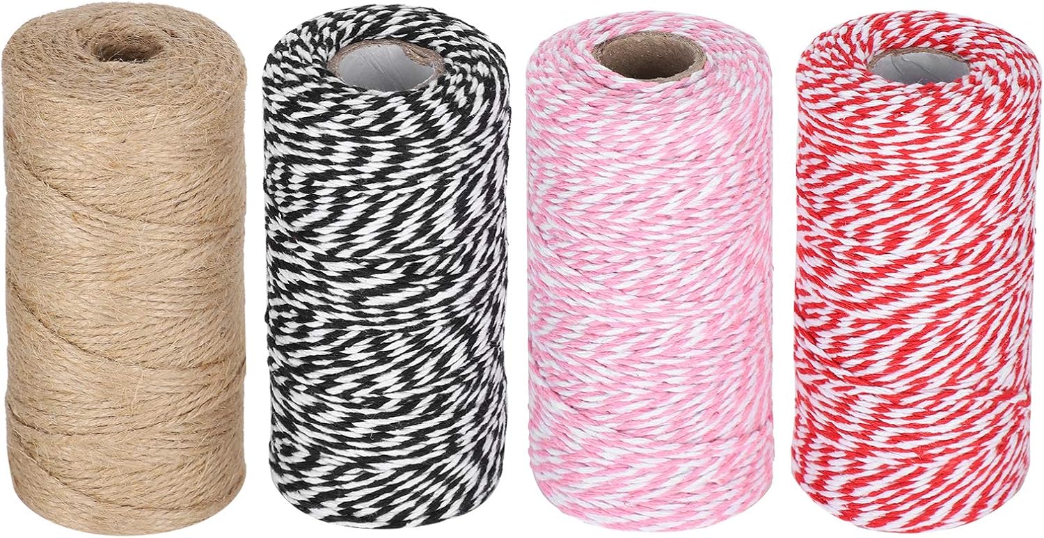 Aladeno 4Pcs Wrapping String Rope Twisted Cotton Baker Twine Cord DIY Crafts Christmas Twine Cotton String Rope Cord Twine Strings Wedding Decor Christmas Wrapping String Rope