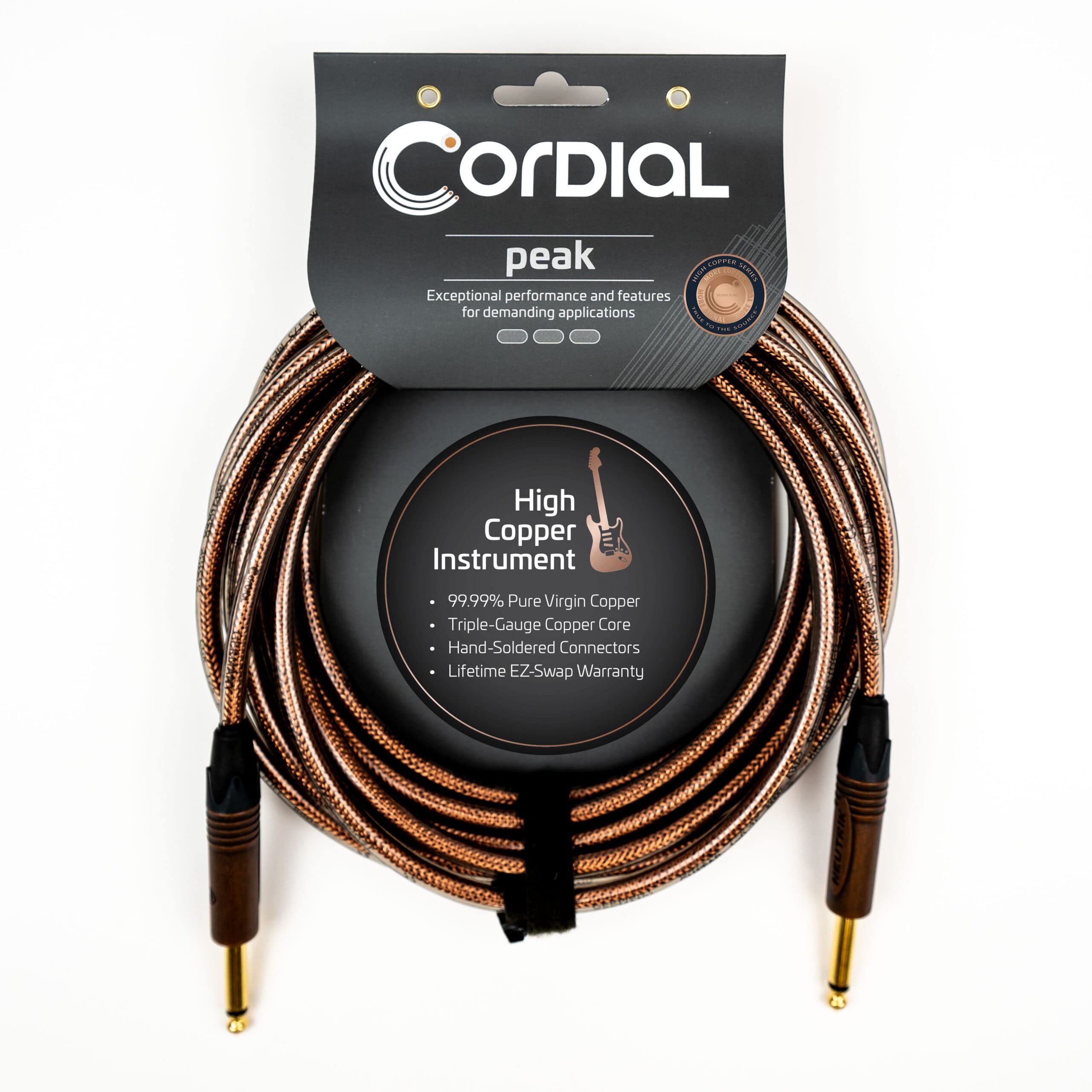 Cordial - Cavo Strumento 6m Jack TS Mono a Jack TS Mono, Connettori Neutrik Placcati Oro, Rivestimento Metallico, Alta Qualità Audio (CSI 6 PP-METAL)