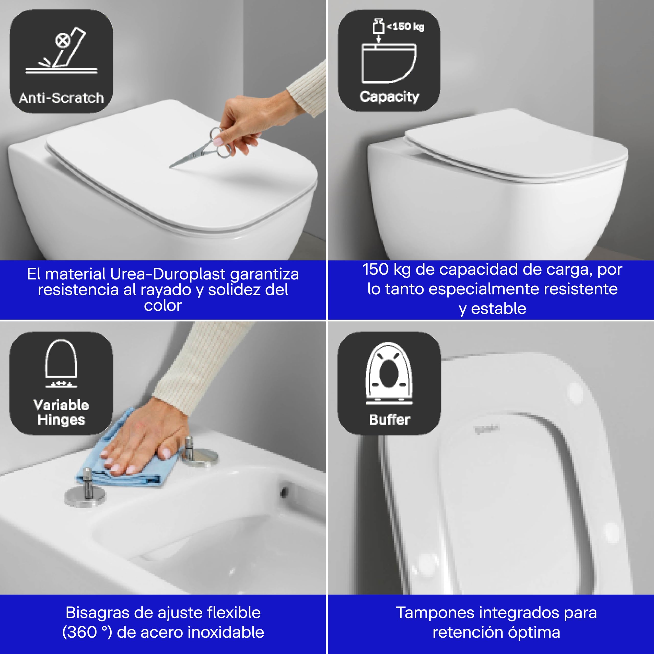 Duravit tapa wc universal, asiento de inodoro angular, tapa wc con doble mecanismo de cierre suave, tapadera wc Cierre rápido para facilitar la instalación, Fabricado en la UE, Blanco