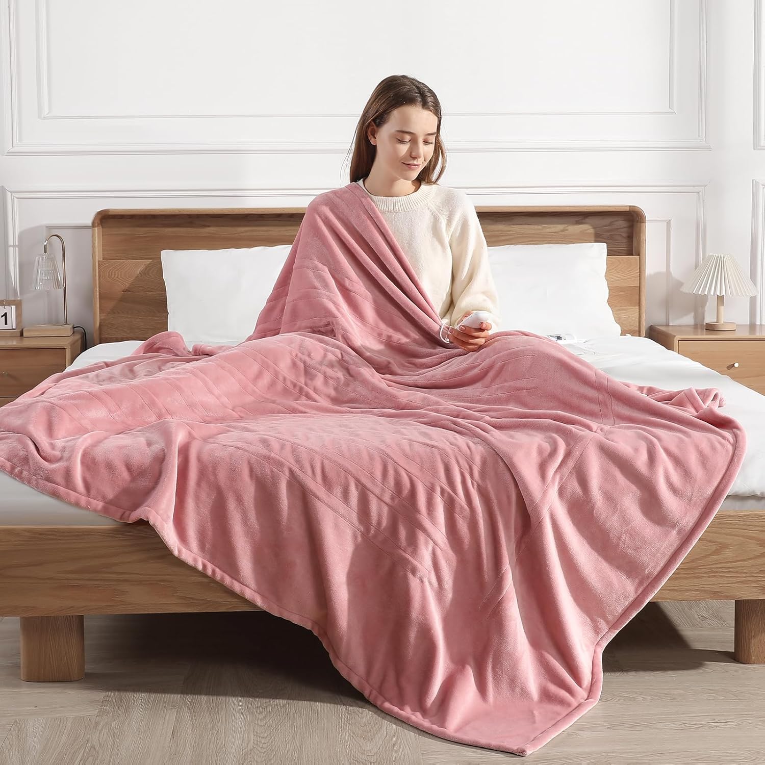 Pink Heated Blanket Full Size Electric Blanket with 5 Heating Level & 10 Hour Timer, Upgraded Flannel Lightweight but Warmer, ETL Certified & Overheat Protection, Gifts for Grandma(Dusty Pink)