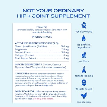 Native Pet Inflammatory Care - Pain Relief for Dogs - Green-Lipped Mussel, Turmeric & Collagen for Dogs - Hip and Joint Supplement Supports Healthy Inflammatory Response & Joint Comfort - 30 Chews