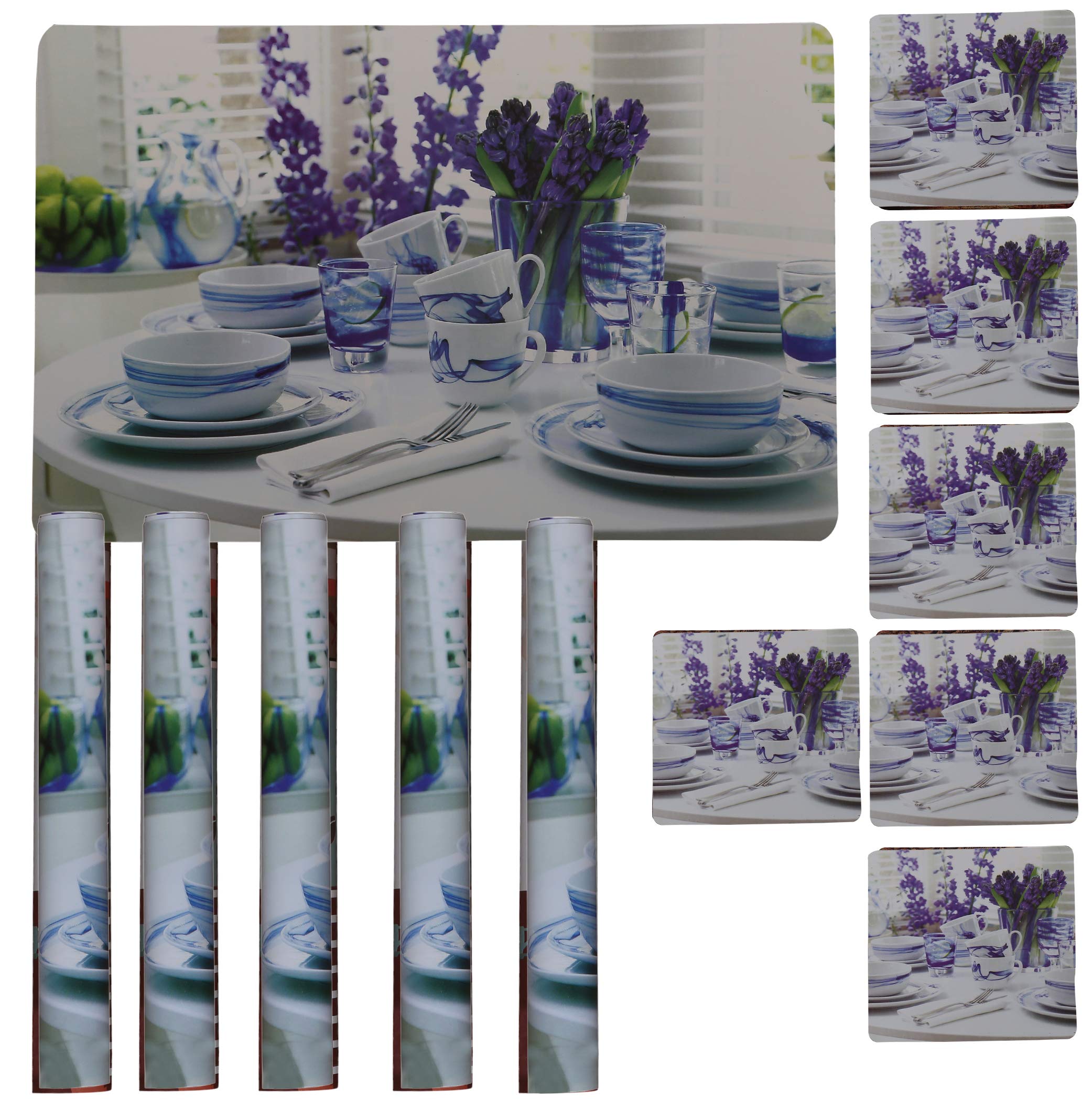 Kuber Industries PVC 6 Pieces Dining Table Placemats with 6 Pieces Tea Coaster (Multi)-CTKTC28163