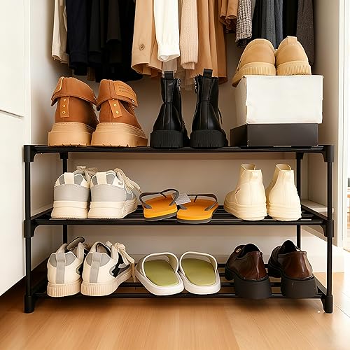 Miniatura 4 de Organizador de zapatos, estante de almacenamiento de zapatos reversible de metal de 3 niveles que ahorra espacio, para entrada, armario, puerta
