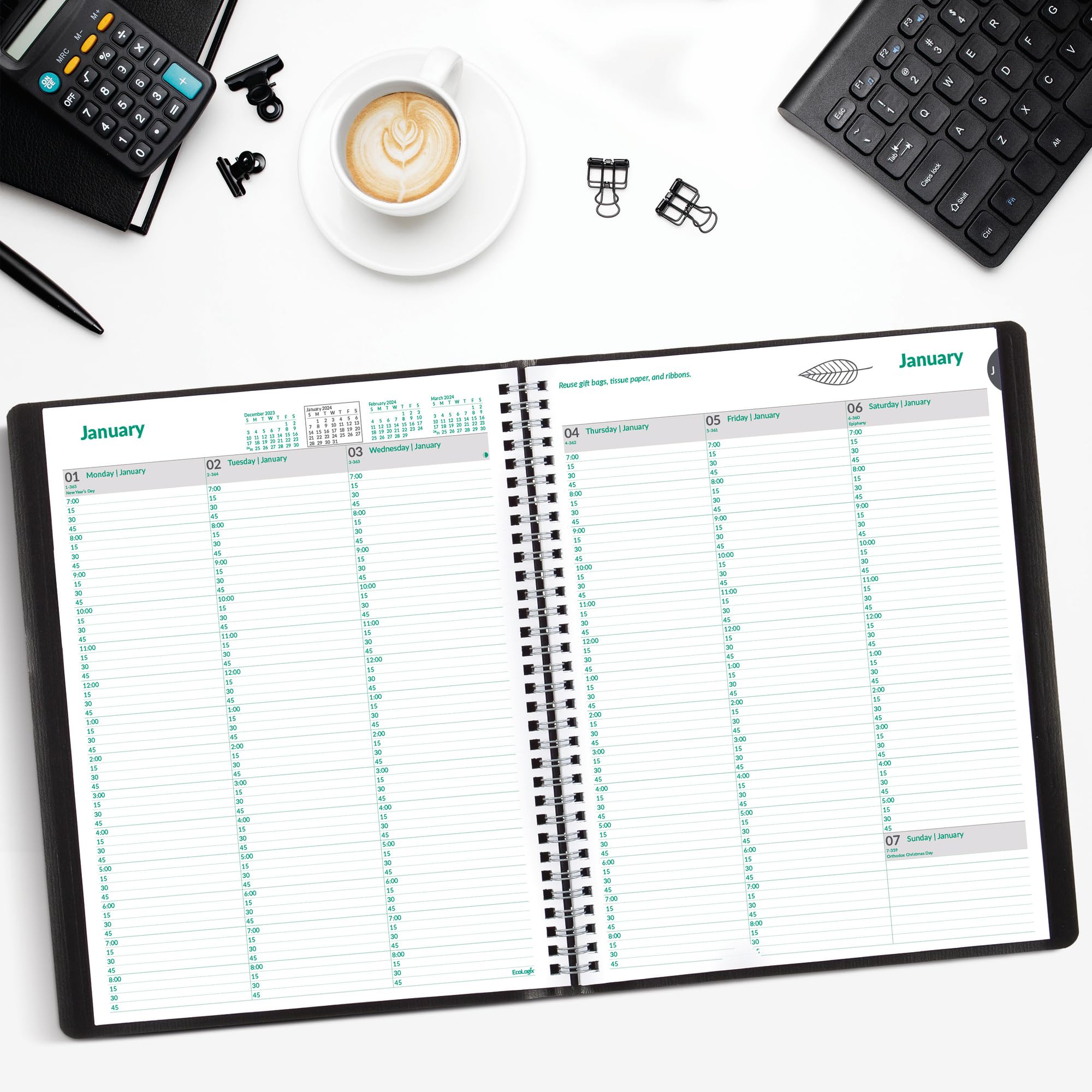 Brownline EcoLogix 2024 Weekly Planner - Recycled Appointment Book Jan To Dec (Black)