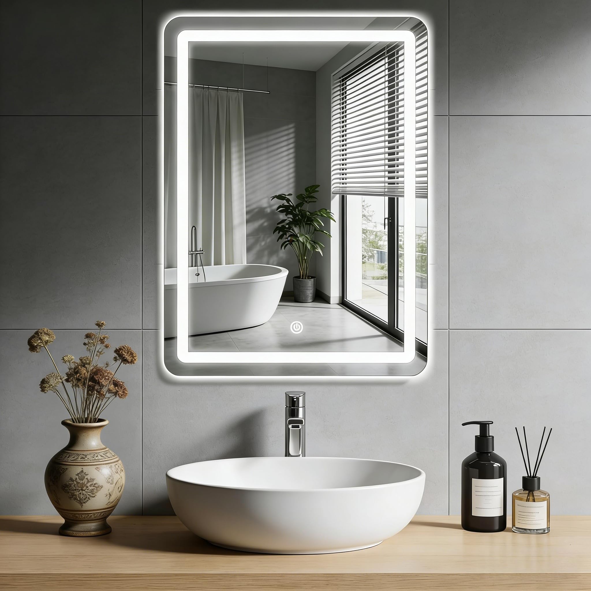 Espejo de Pared para baño, Espejo de baño con iluminación, Espejo con luz LED, Interruptor táctil y 3 Colores Regulables (70 L x 50 B)