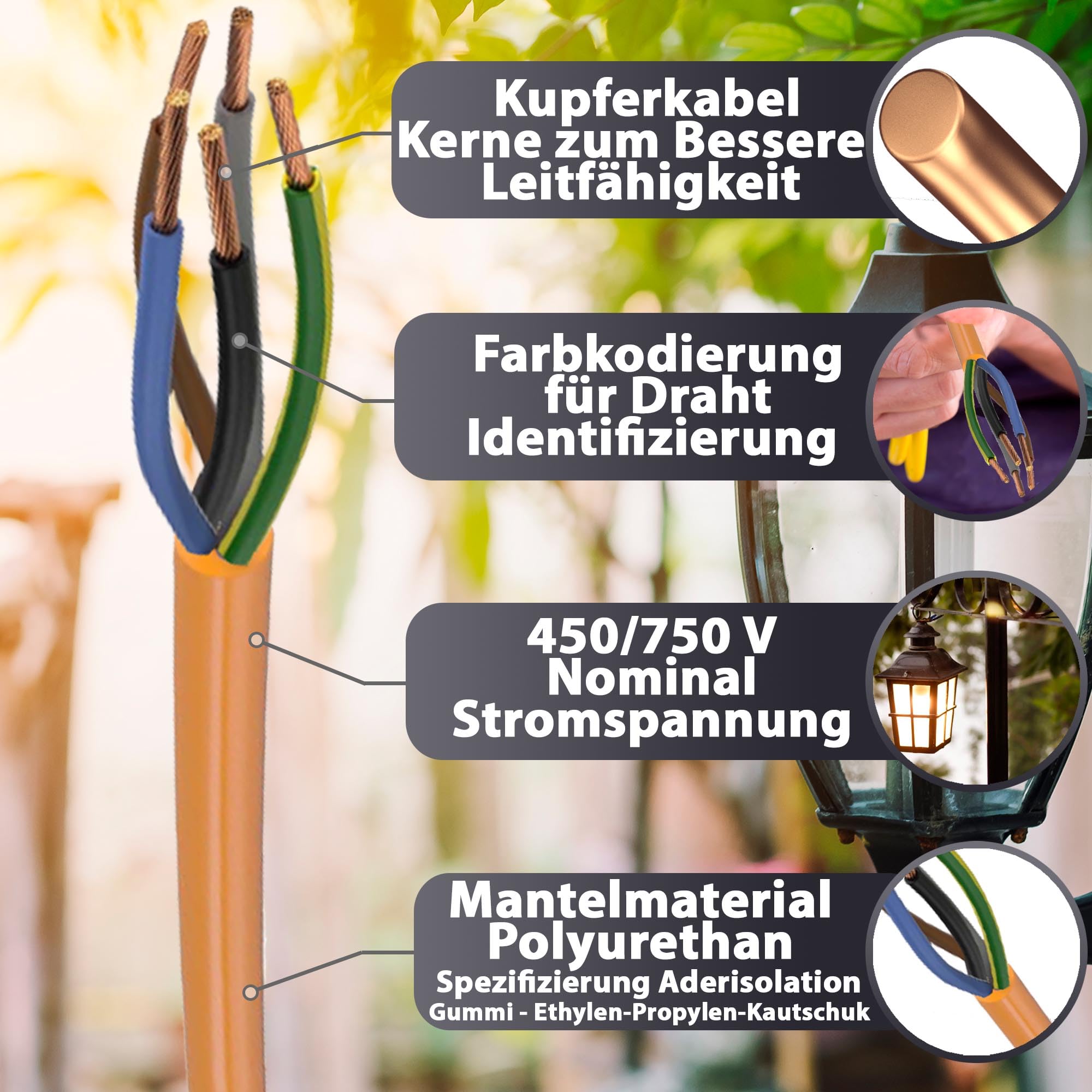 MAS-Premium® - Cable de conexión para dispositivos agrícolas o comerciales (5 m, 5 m, 5 x 6 m), color naranja