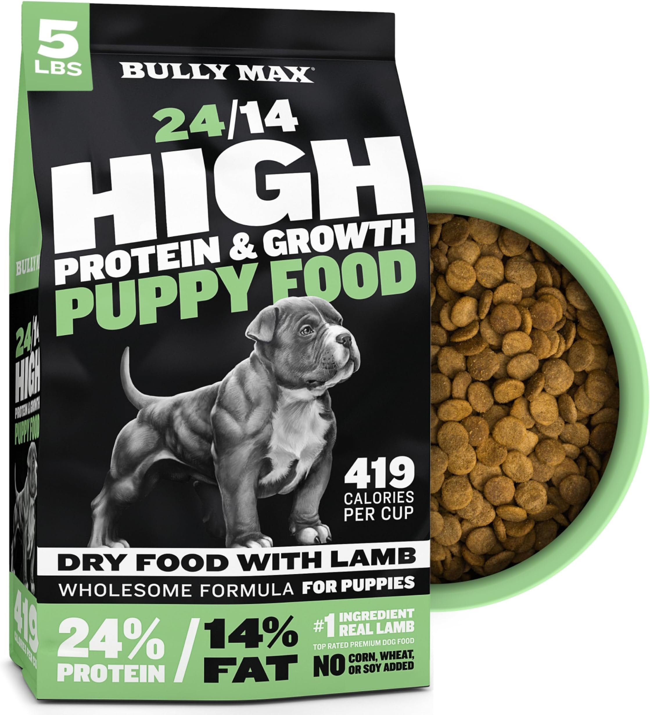 Puppy Food 24/14 High Protein & Growth Formula - Dry Dog Food with Lamb and Rice for Small Dogs and Large Breed Puppies - Natural, Slow-Cooked, Sensitive Stomach Pet Food, 5-Pound Bag