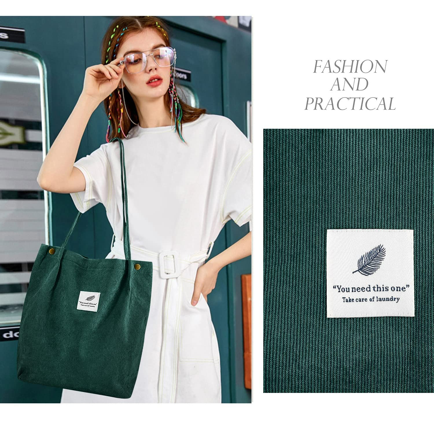 Korean Canvas Corduroy Tote Bag Casual Work Shoulder Handbags | Multi-Purpose Bag |Sturdy Canvas Bag with Large Capacity | Shopping Bag for Office, College & Daily Use 26