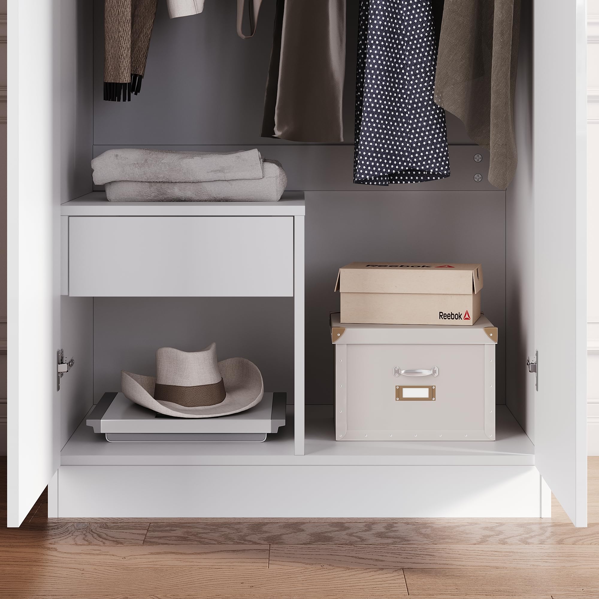 SONNI Kleiderschrank mit Spiegeltür Weiß, Vielseitiger Drehtürenschrank 2-türig für Ihr Schlafzimmer, 76cm(B) x47cm(T) x180cm(H).