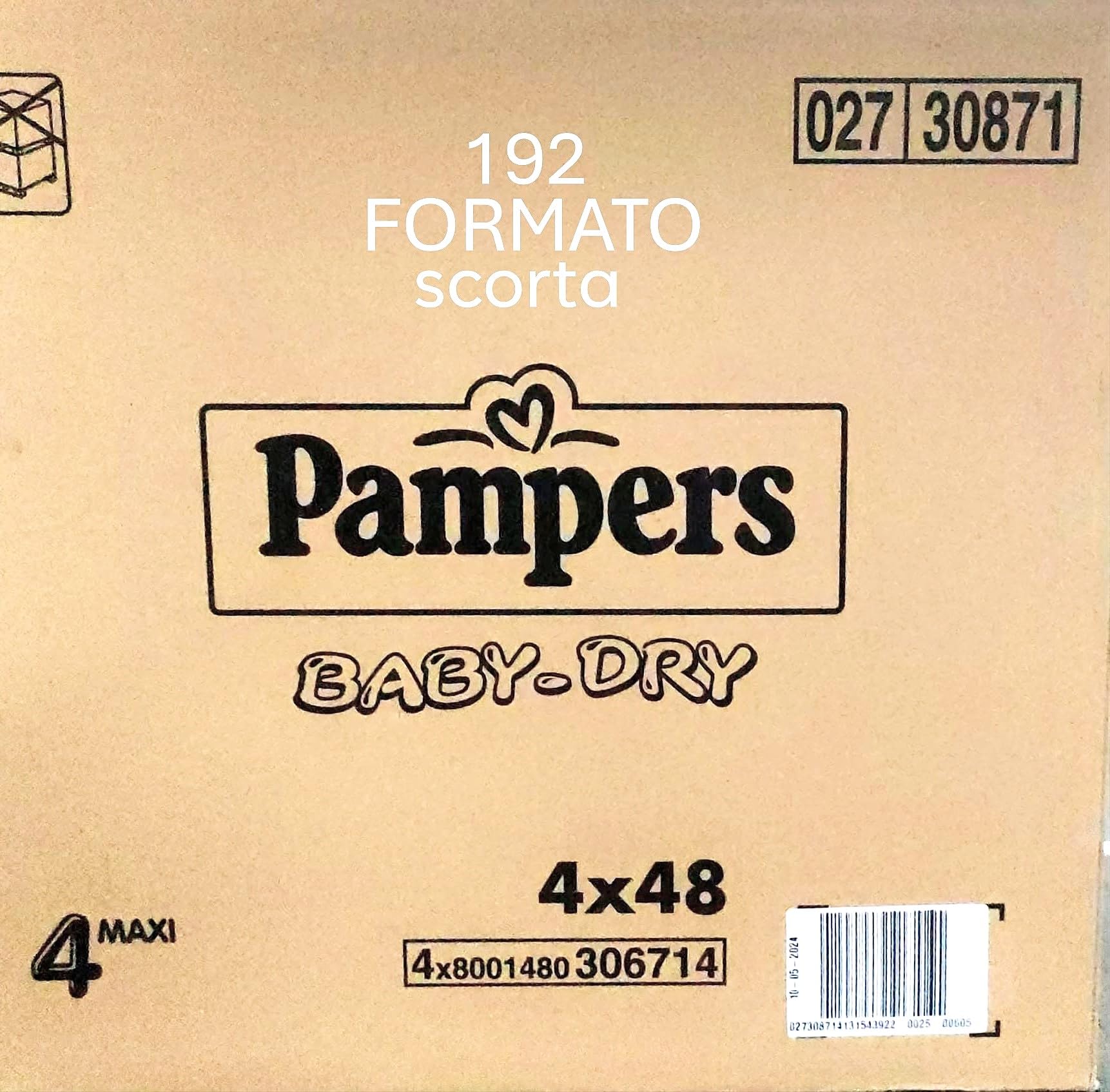 Pampers Baby Dry Maxi, 192 pannolini, taglia 4, Maxi (7-18 kg)