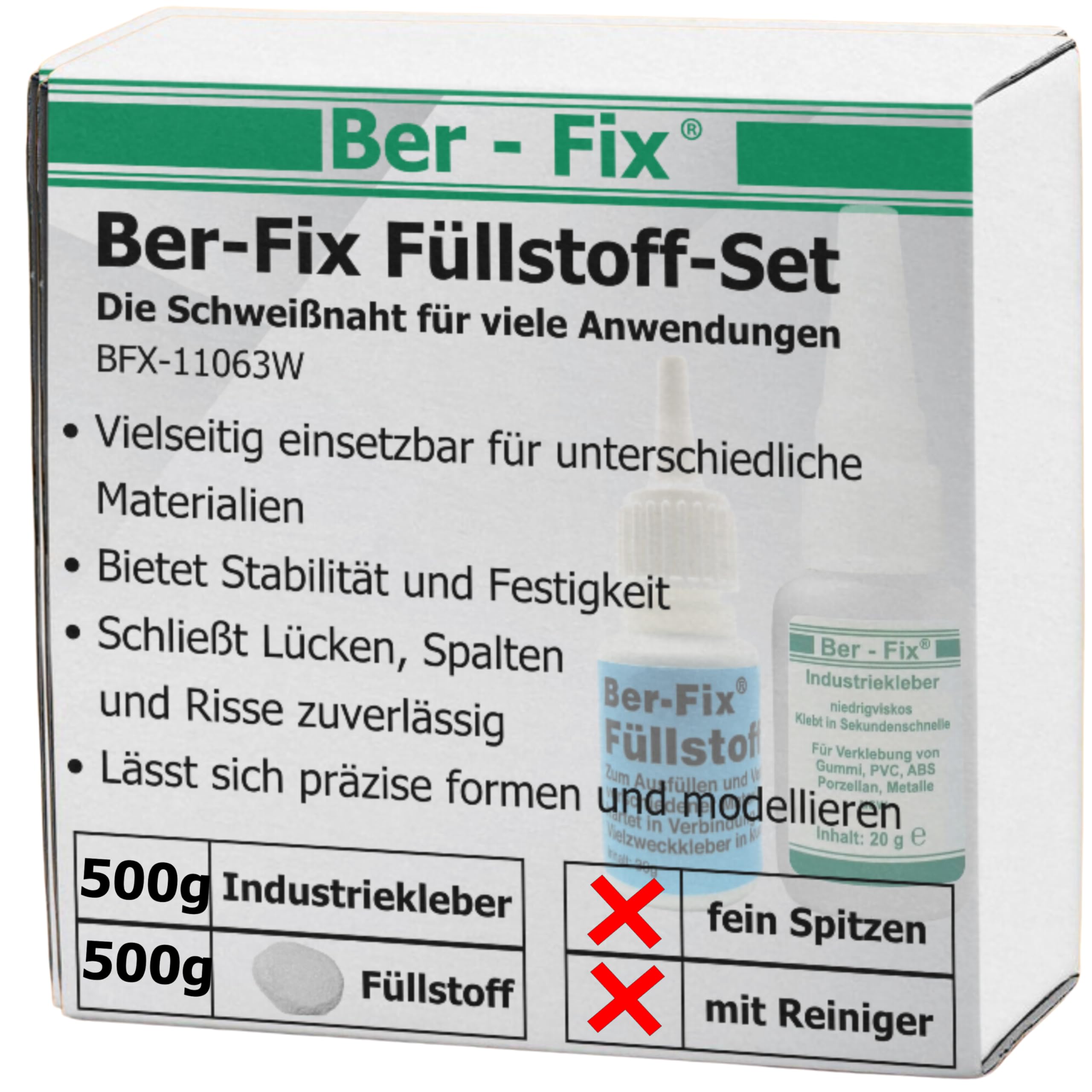 Ber-Fix Füllstoff Set 10g + 15g Schweißnahtkleber weiß Profi