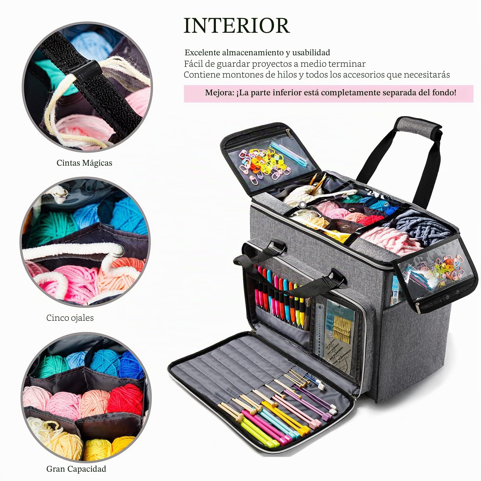 Bolsa de Tejer, Organizador de Almacenamiento de Hilo Grande, Bolsas de Ganchillo y Bolsas, Bolsas de Hilo para Ganchillo, Estuche para Agujas de Tejer, Ganchos de Ganchillo, Accesorios de Tejer,