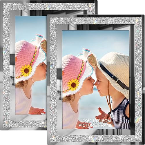 IZIDDO 4x6 Picture Frames Set of 2, Glitter Glass Photo Frame for Tabletop Display, Gifts Picture Frame, Horizontally or Vertically