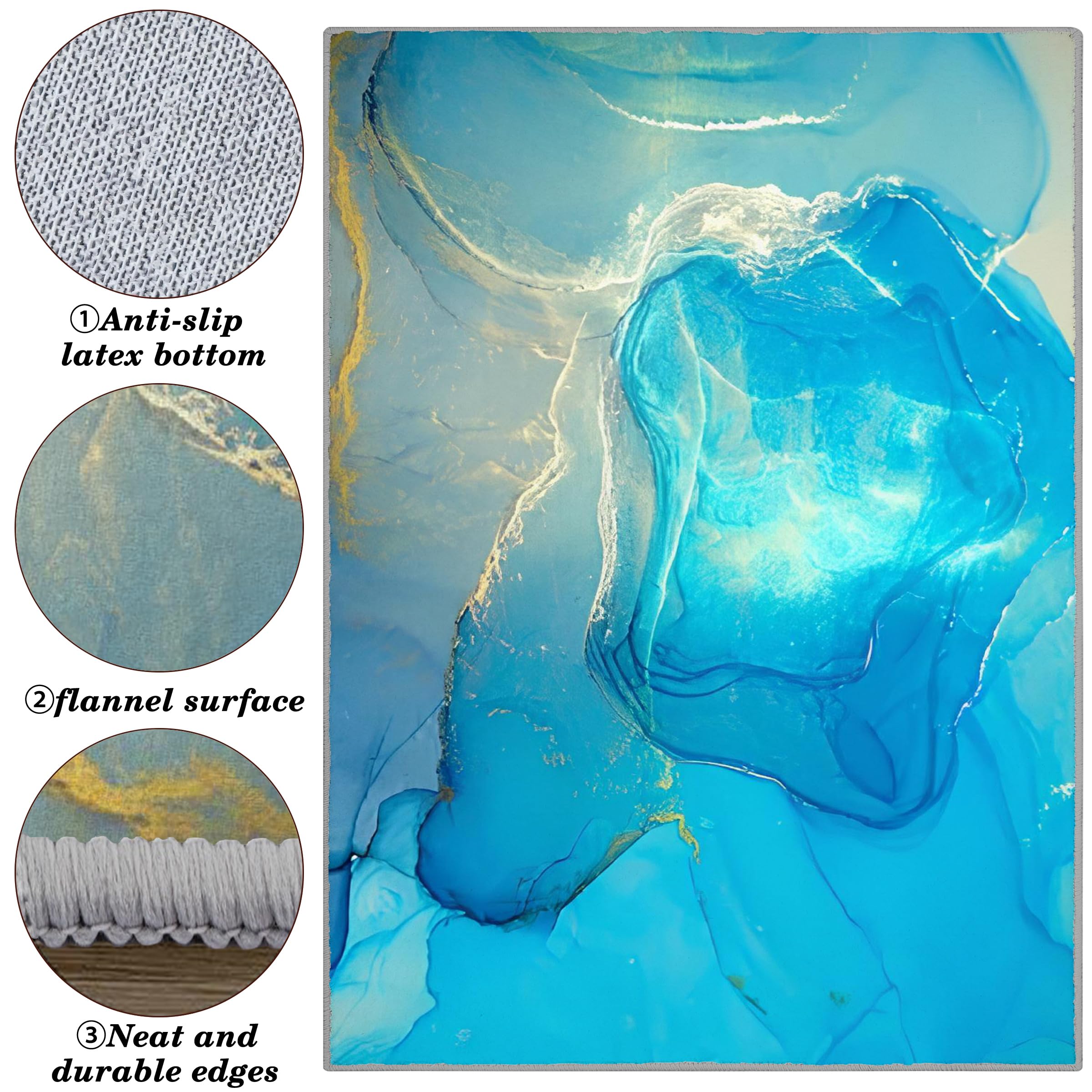 Tapis Marbre Bleu Canard Lavable en Machine Tapis Salon 120x200 Poil Court, Turquoise Tapis Descente de Lit Chambre Doux Tapis Sol Absorbant, Moquette Decoration Chambre Ado Adulte