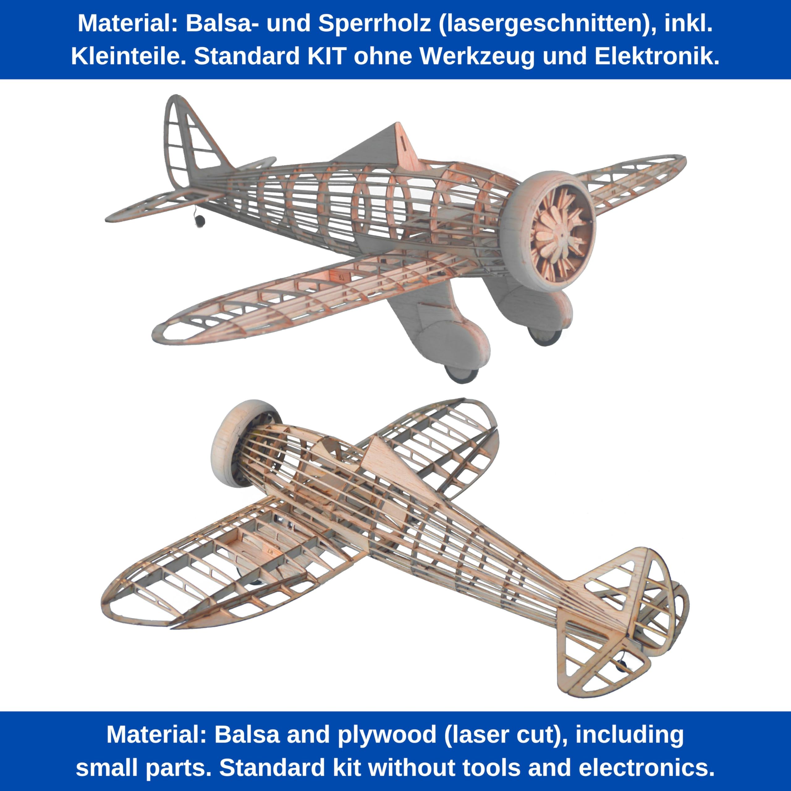 P-26A Peashooter Slow Flyer Modellflugzeug Kit, Maßstab 1:20, 381 mm Spannweite, RC Flugzeugmodell Baukasten, Modell Flugzeug zum selbst Bauen, gelaserte Holz Bauteile, 381 x 310 x 130 mm, 45 g RTF