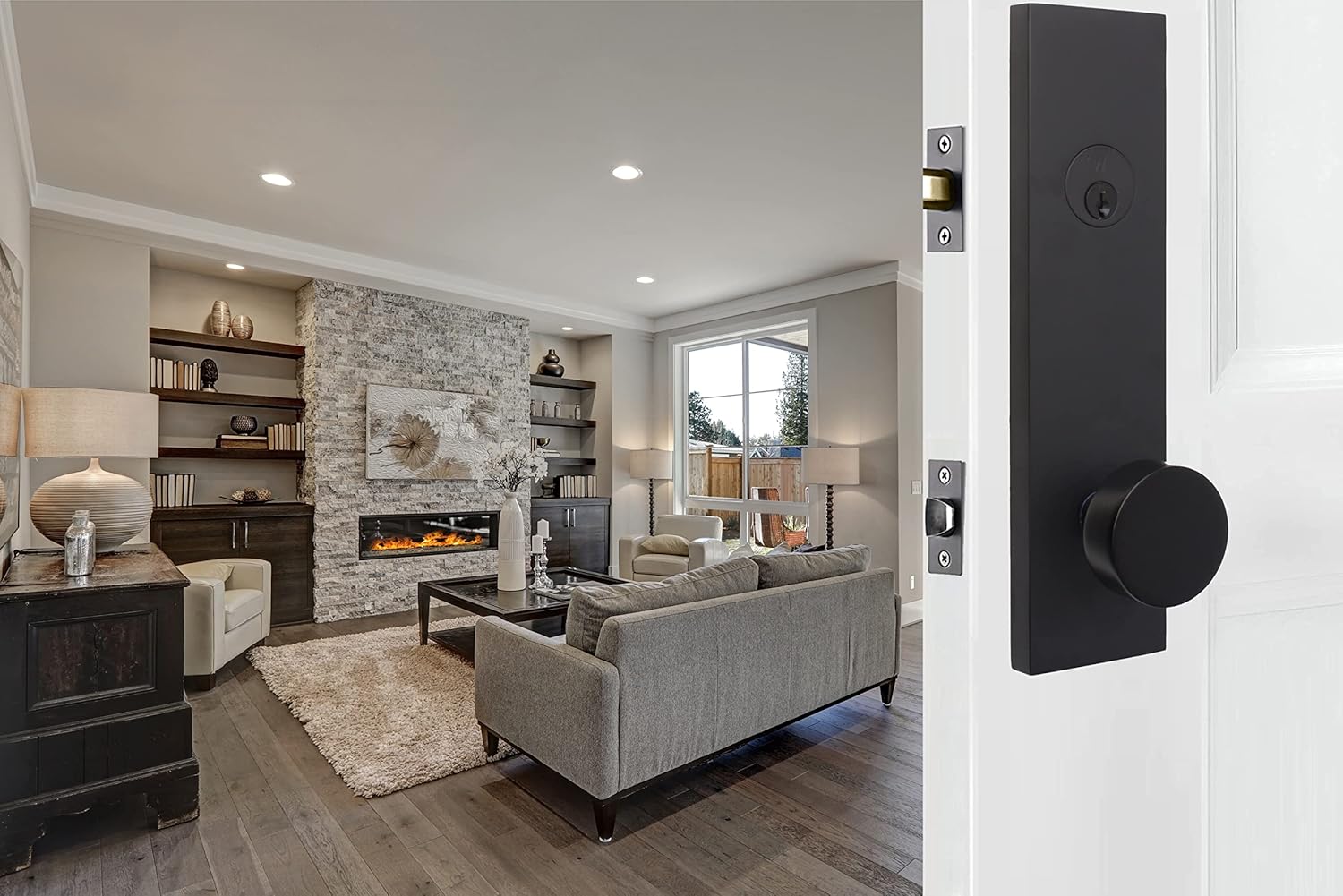 Weslock 066214242SL2D Addy Entry Handle with Mesa Knob (Keyed Handleset, Matte Black) Complete Set