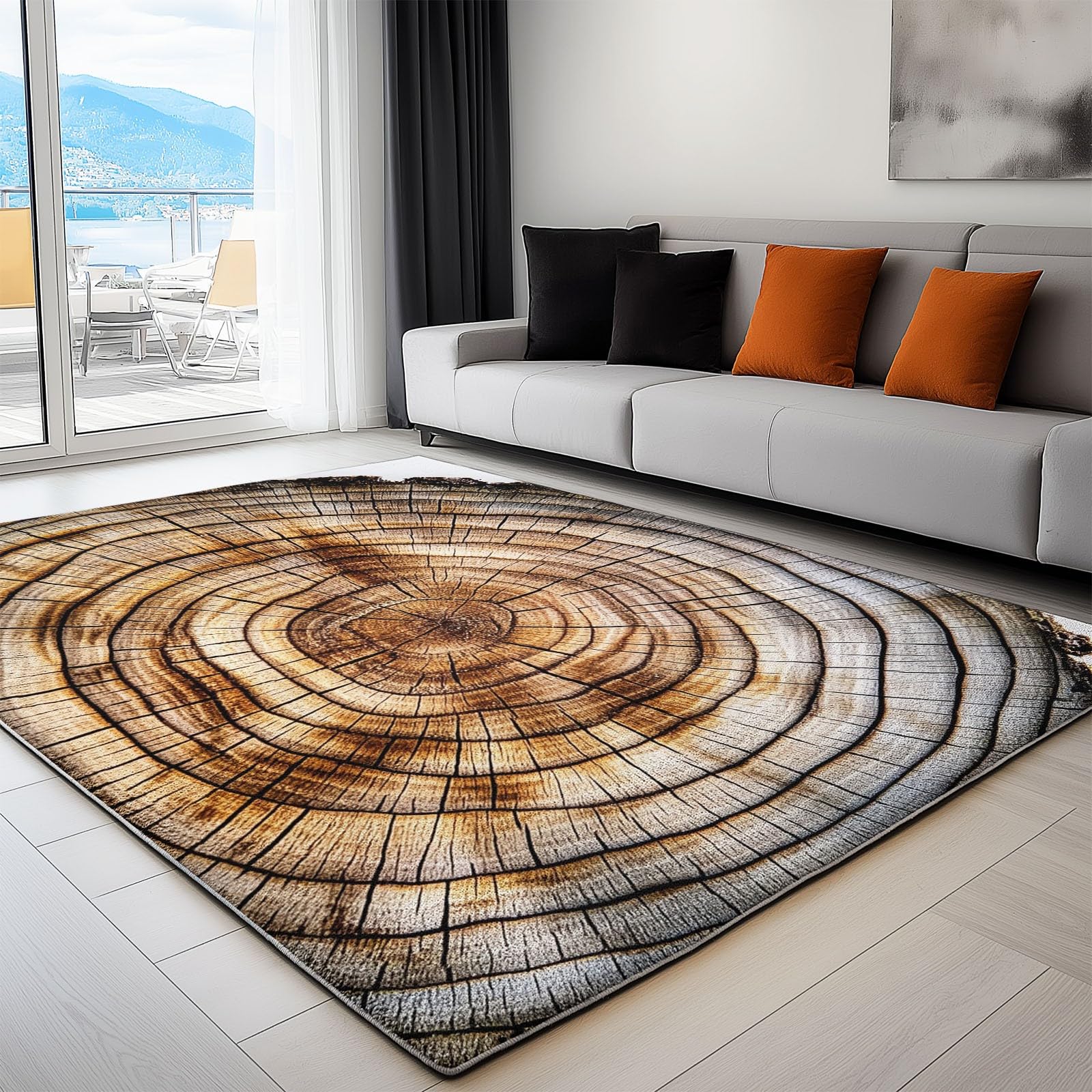 Generisch Dywan na pień drzewa, pierścienie roczne, do salonu, 160 x 230 cm, antypoślizgowy, nowoczesny efekt 3D, wycieraczka do korytarza, sypialni, flanelowa mata podłogowa, nadaje się do wystroju