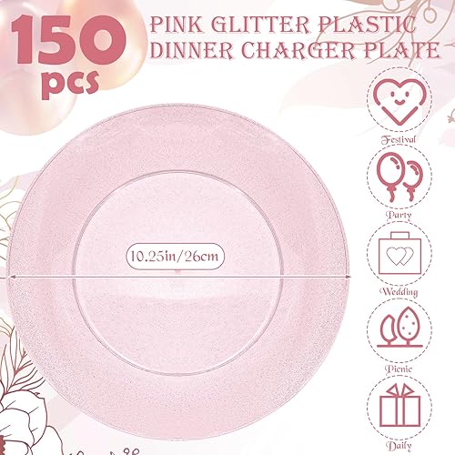Miniatura 2 de 150 platos desechables de color rosa con purpurina para boda, 10.25 pulgadas, platos de postre rosa transparente de plástico rosa para el día de San