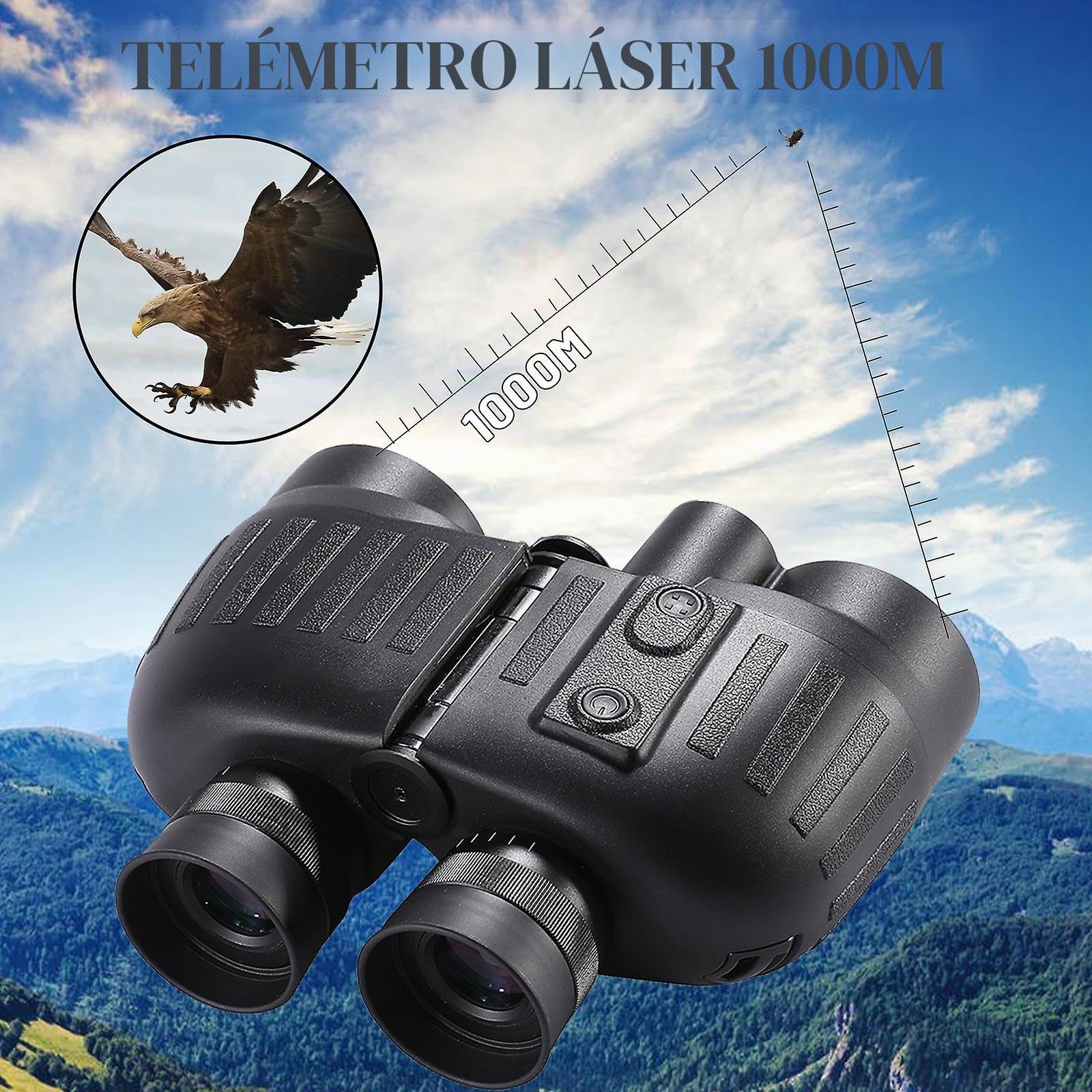 Prismáticos de 8 x 40 para Adultos Equipados con Telémetro y Brújula, Prismáticos UHD Impermeables IP65, Campo de Visión de 8°, Vidrio OLED para Observación de Aves, Vela, Barco, Pesca
