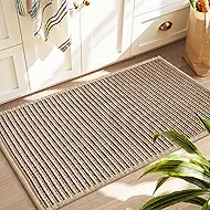 PADOOR Kitchen-Rugs Non Slip Washable, Absorbent Kitchen Mats for Floor, Soft Braided Kitchen-Mat, Farmhouse Kitchen Floor Mat Sink Rugs for Kitchen Floor (Beige and Brown, 20"x32")