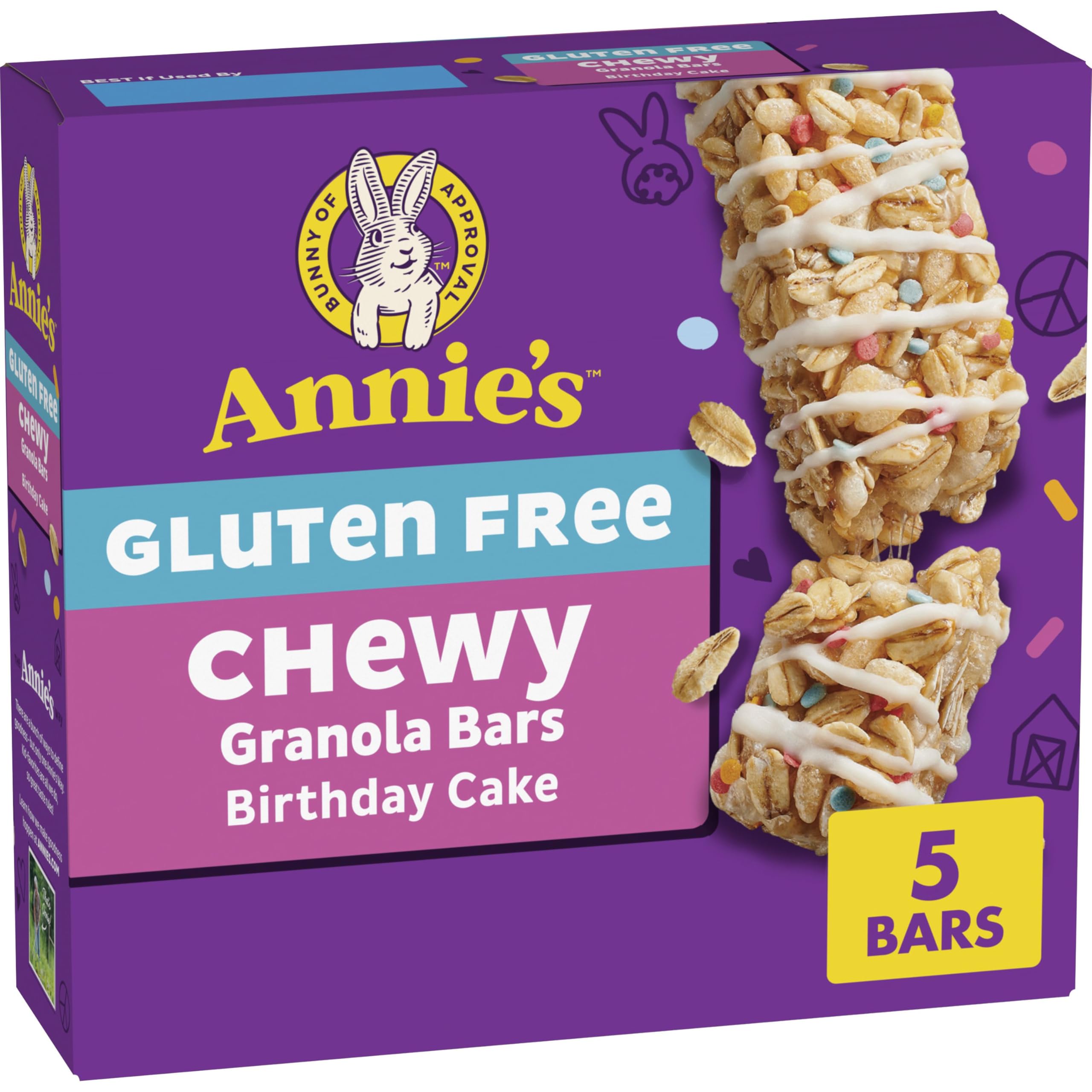 Annie's Gluten Free Chewy Granola Bars, Birthday Cake, 5 Bars, 4.9 oz